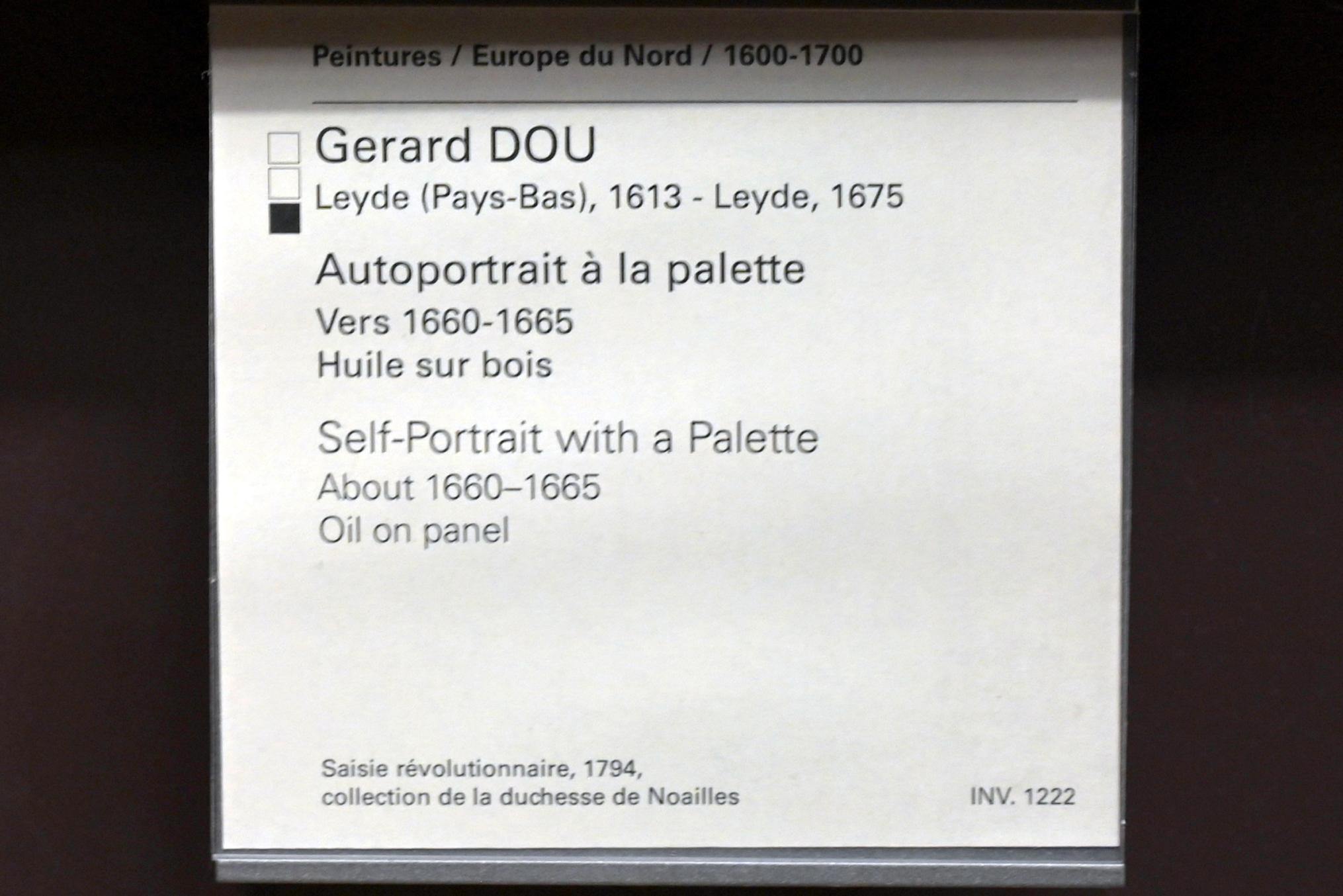 Gerard Dou (Gerrit Dou) (1629–1672), Selbstporträt mit Palette, Paris, Musée du Louvre, Saal 839, um 1660–1665, Bild 2/2