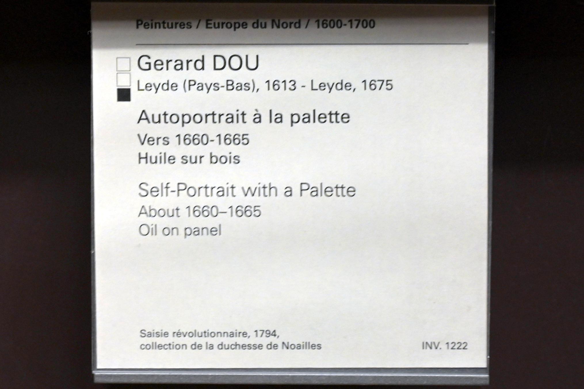 Gerard Dou (Gerrit Dou) (1629–1672), Selbstporträt mit Palette, Paris, Musée du Louvre, Saal 839, um 1660–1665, Bild 2/2