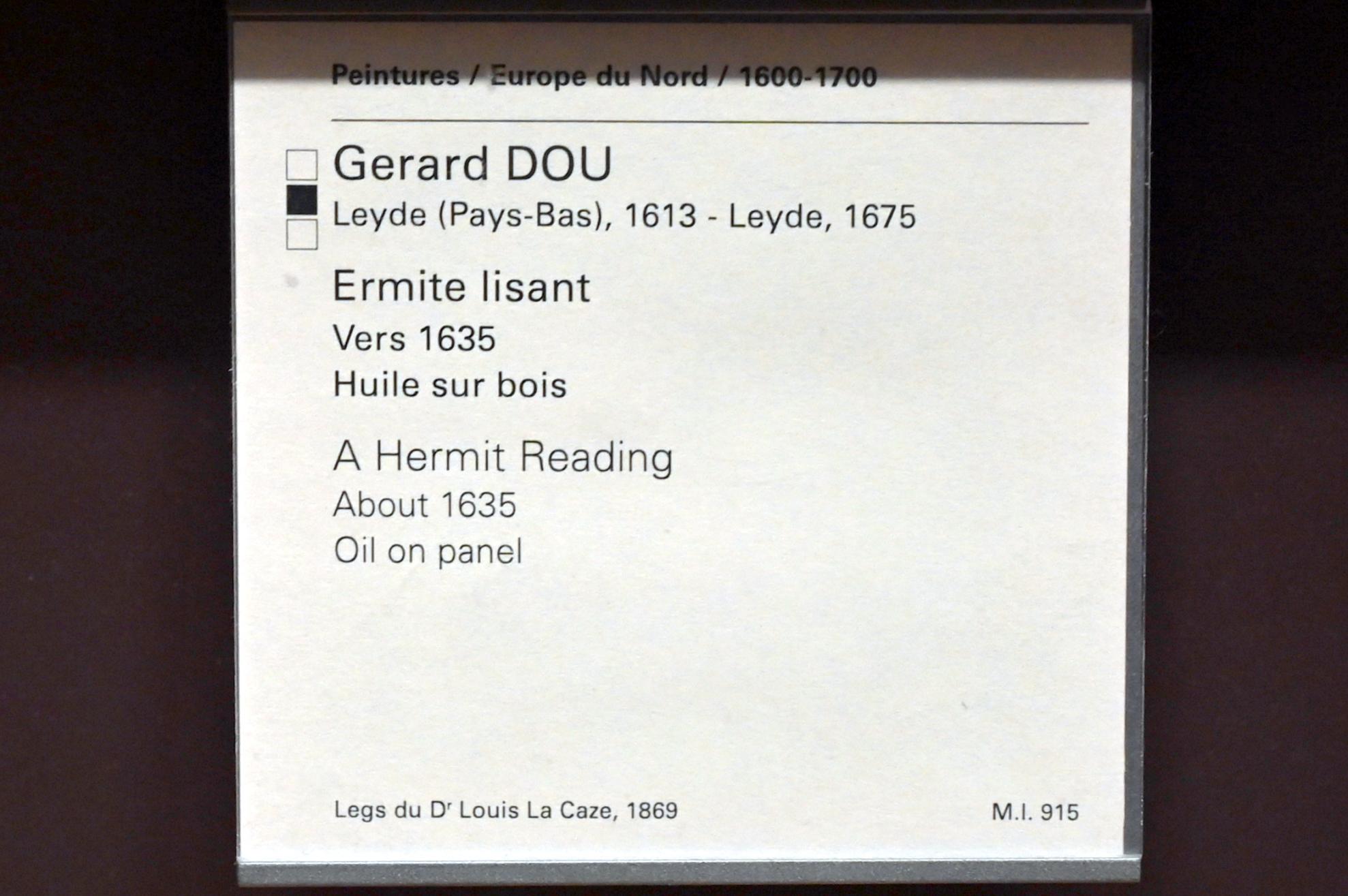 Gerard Dou (Gerrit Dou) (1629–1672), Lesender Eremit, Paris, Musée du Louvre, Saal 839, 1635, Bild 2/2