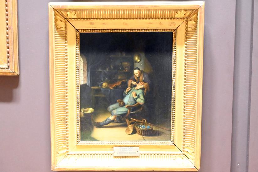 Gerard Dou (Gerrit Dou) (1629–1672), Der Zahnzieher, Paris, Musée du Louvre, Saal 839, um 1628–1630