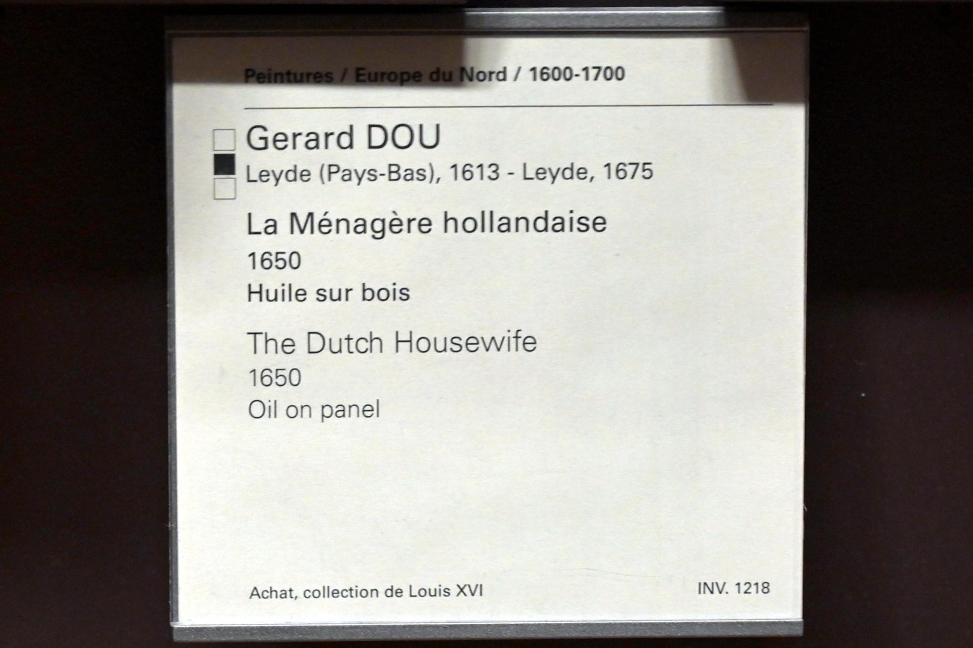 Gerard Dou (Gerrit Dou) (1629–1672), Holländische Hausfrau, Paris, Musée du Louvre, Saal 839, 1650, Bild 2/2