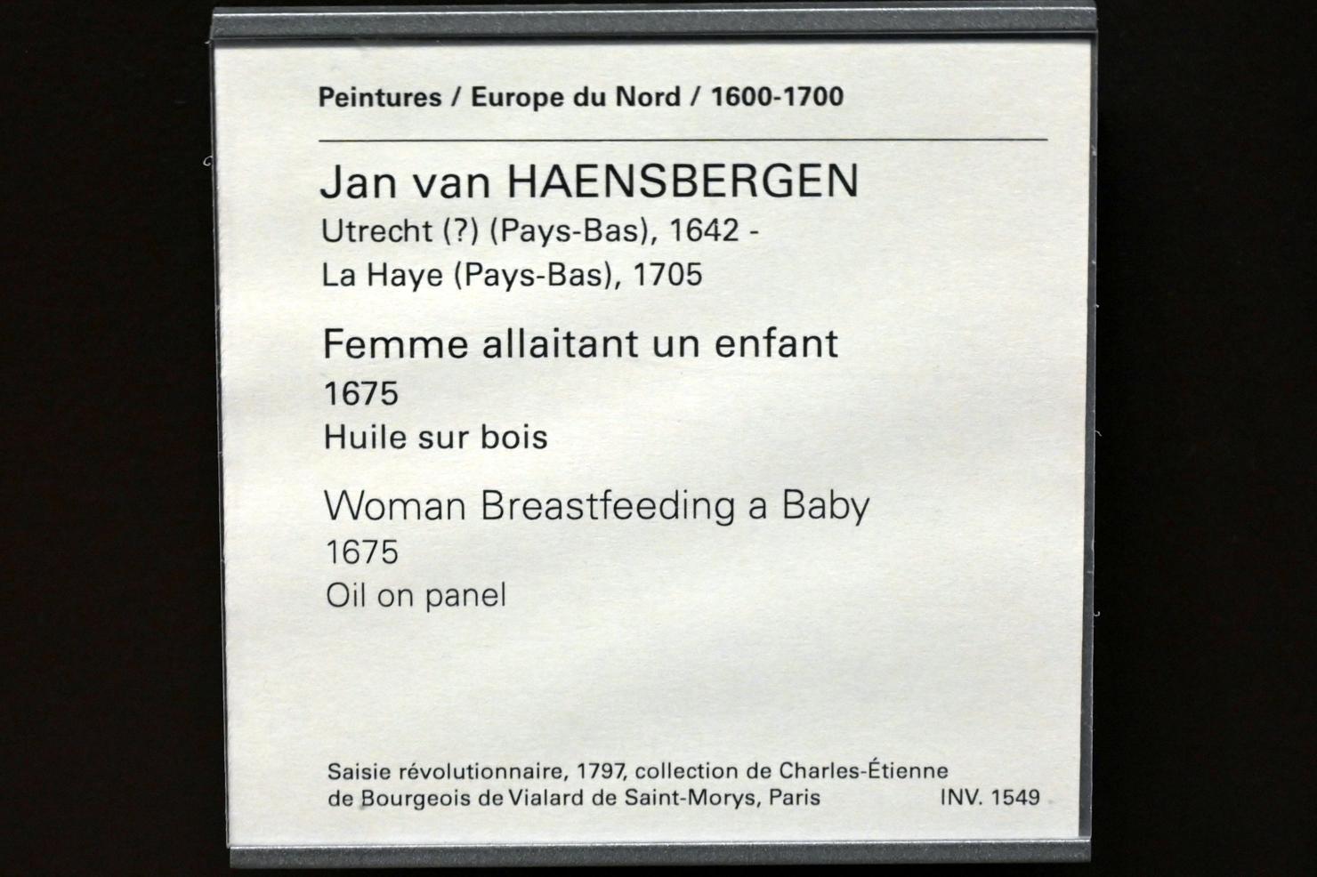 Johannes van Haensbergen (1674–1680), Eine Frau ihr Kind stillend, Paris, Musée du Louvre, Saal 838, 1675, Bild 2/2