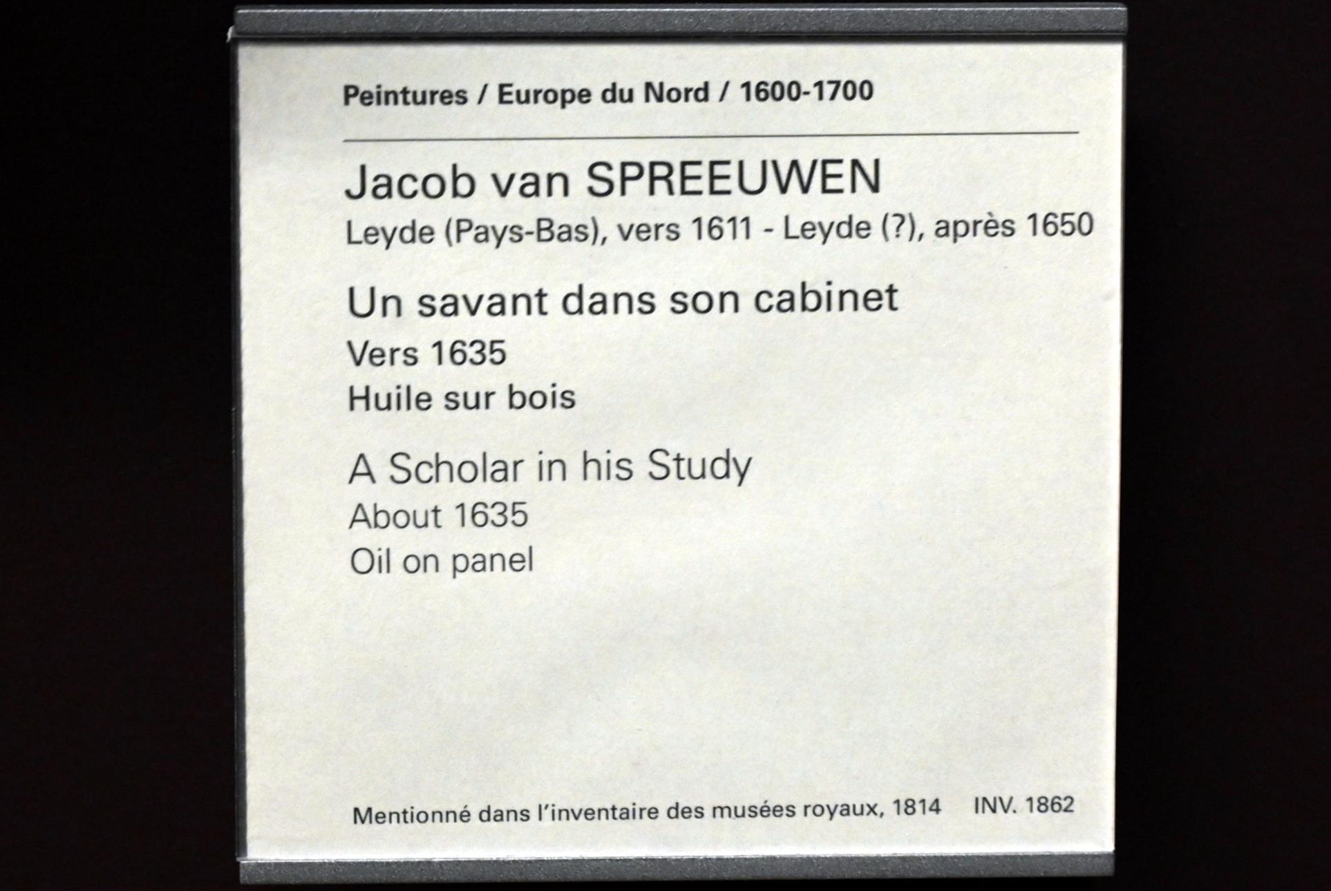 Jacob van Spreeuwen (1635), Gelehrter in seinem Arbeitszimmer, Paris, Musée du Louvre, Saal 838, um 1635, Bild 2/2