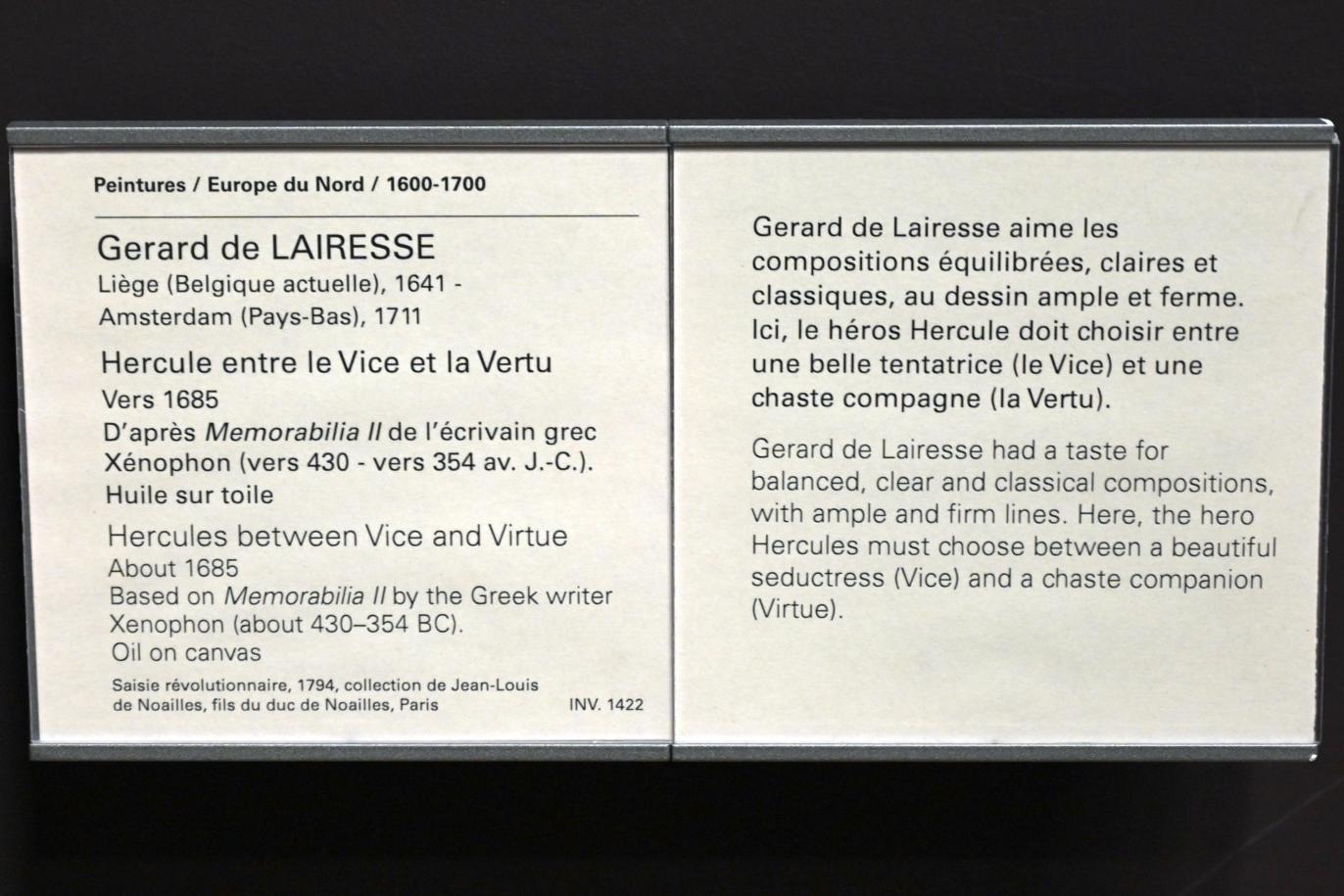 Gerard de Lairesse (1663–1685), Herkules zwischen Laster und Tugend, Paris, Musée du Louvre, Saal 838, um 1685, Bild 2/2