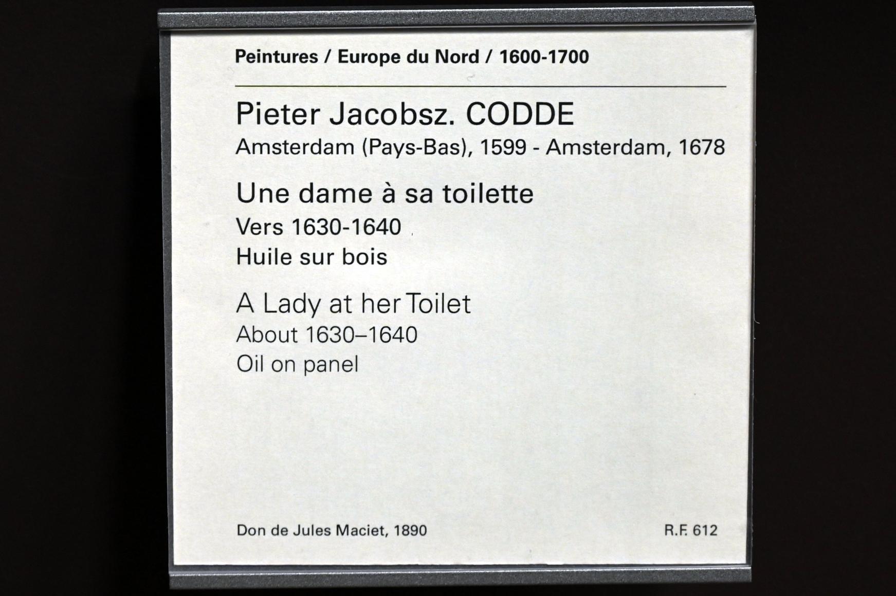 Pieter Codde (1627–1635), Dame bei der Toilette, Paris, Musée du Louvre, Saal 838, um 1630–1640, Bild 2/2