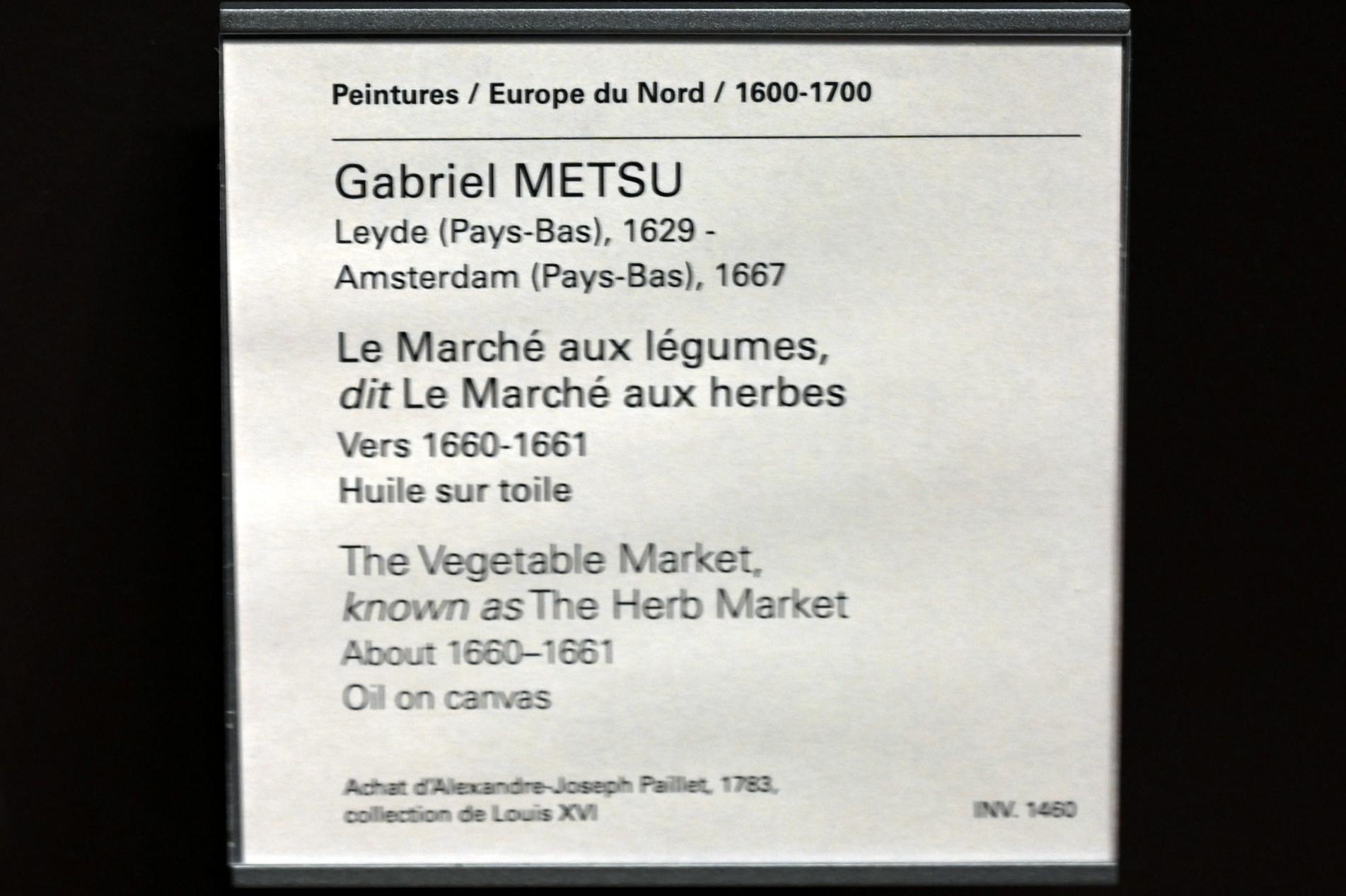 Gabriël Metsu (1653–1665), Obstmarkt (Kräutermarkt), Paris, Musée du Louvre, Saal 838, um 1660–1661, Bild 2/2