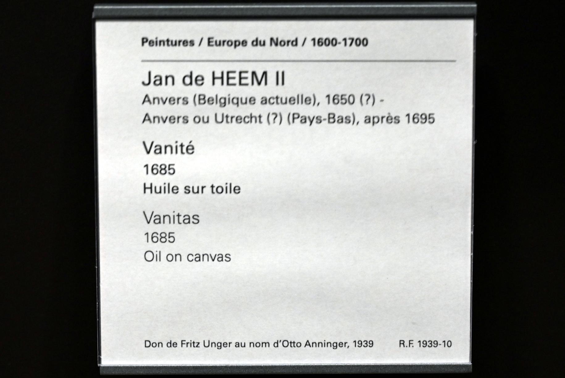 Jan Jansz de Heem (1685), Vanitas, Paris, Musée du Louvre, Saal 838, 1685, Bild 2/2