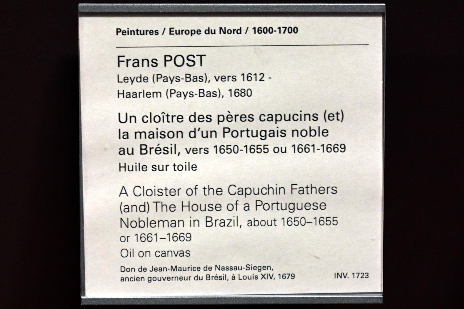Frans Post (1638–1665), Kreuzgang der Kapuzinerpatres [und] das Haus eines portugiesischen Adligen, Paris, Musée du Louvre, Saal 838, um 1650–1669, Bild 2/2