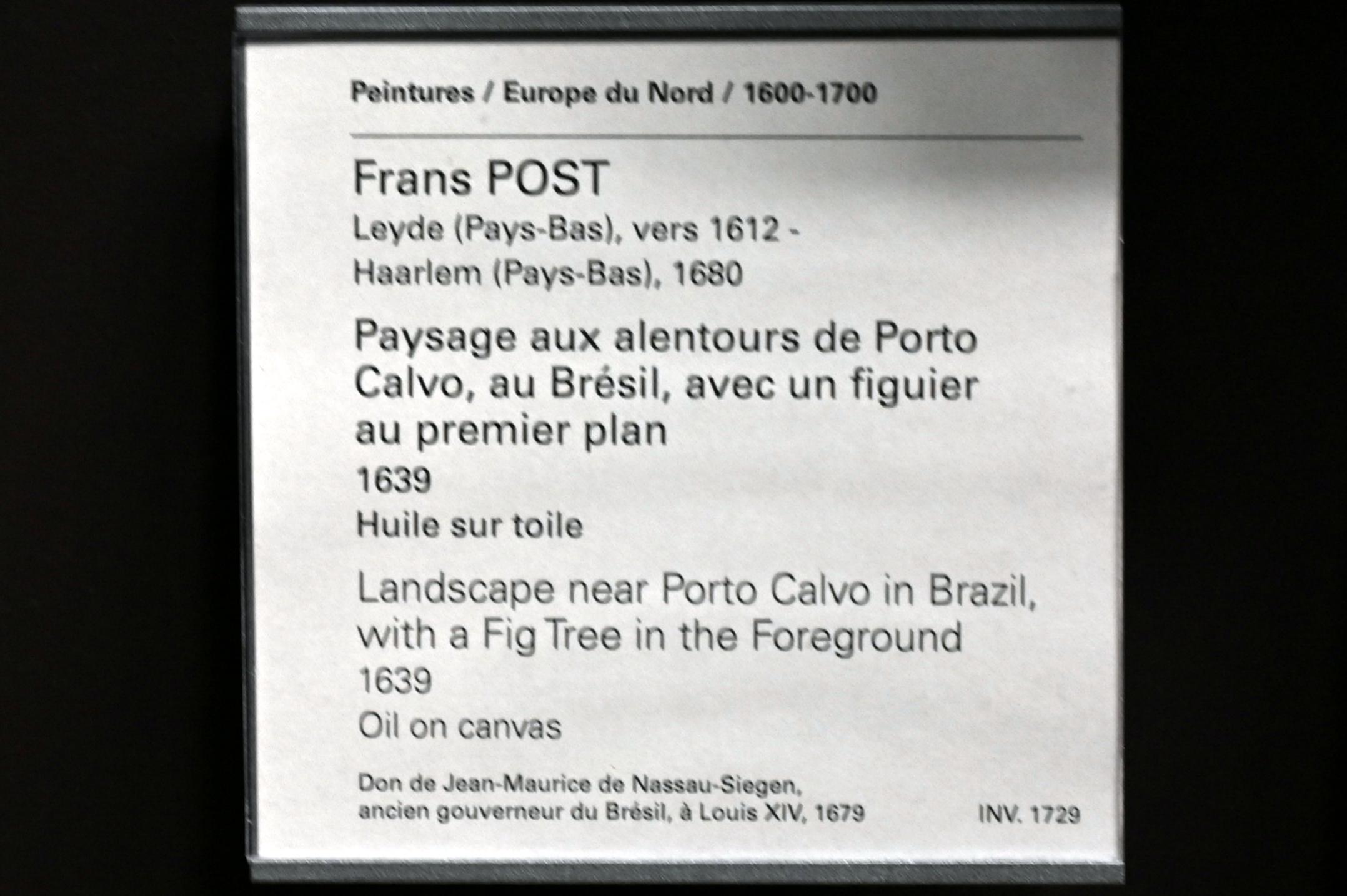 Frans Post (1638–1665), Landschaft rund um Porto Calvo in Brasilien, mit einem Feigenbaum im Vordergrund, Paris, Musée du Louvre, Saal 838, 1639, Bild 2/2