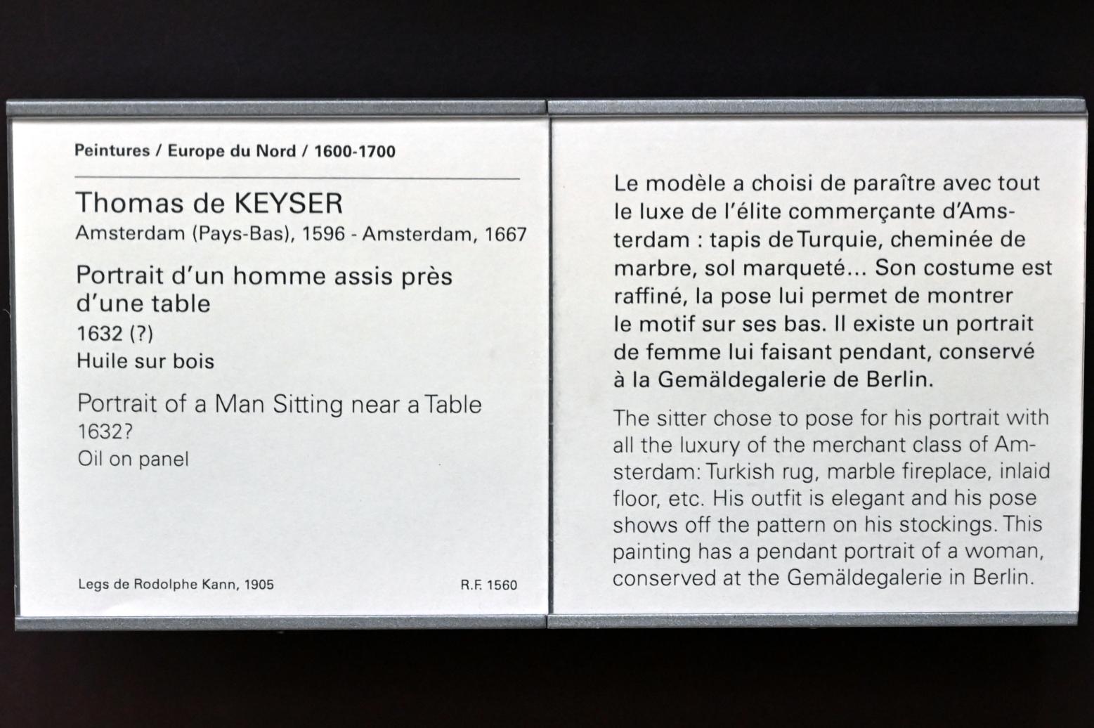 Thomas de Keyser (1627–1667), Porträt eines neben einem Tisch sitzenden Mannes, Paris, Musée du Louvre, Saal 837, um 1632, Bild 2/2