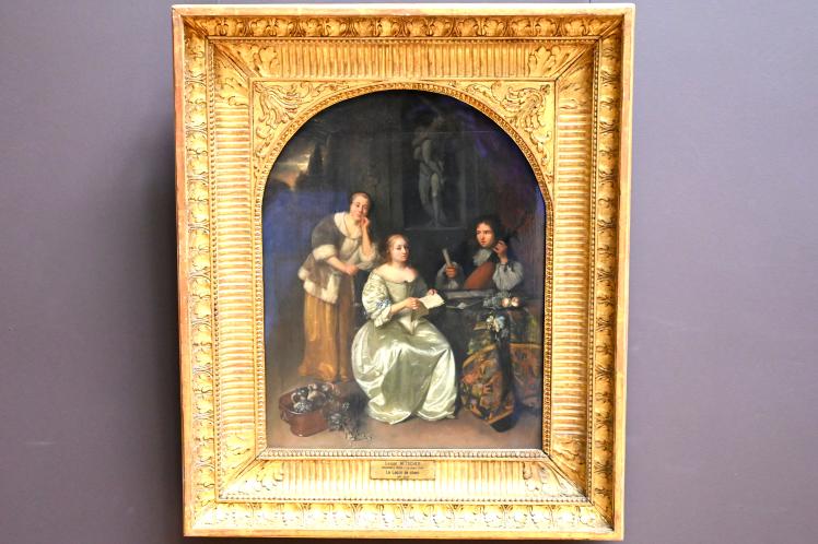 Caspar Netscher (1664–1684), Unterbrochenes Duett (Sänger und Theorbespieler), Paris, Musée du Louvre, Saal 837, 1664