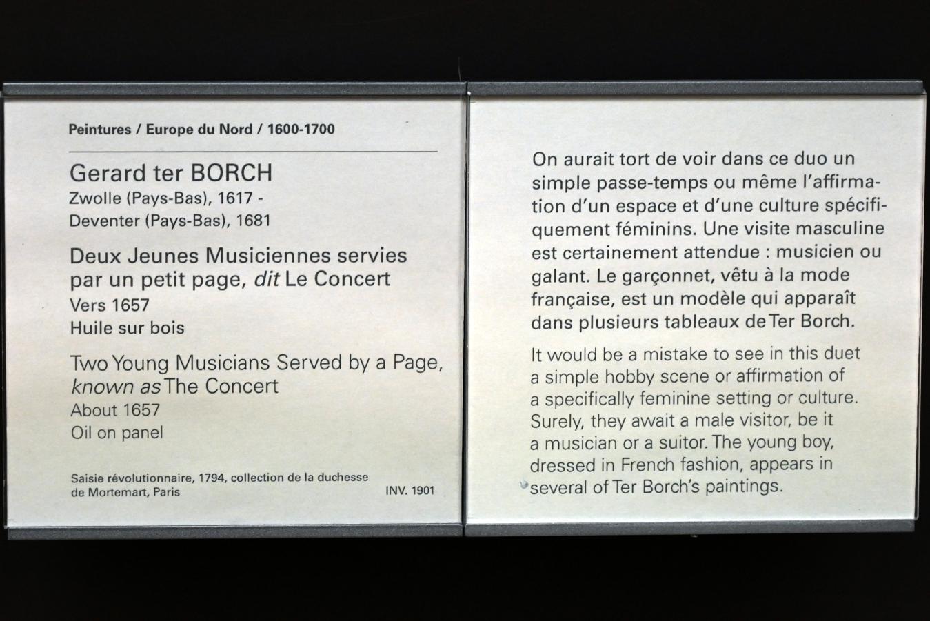 Gerard ter Borch (1635–1675), Zwei junge Musikerinnen mit Diener (Das Konzert), Paris, Musée du Louvre, Saal 837, um 1657, Bild 2/2