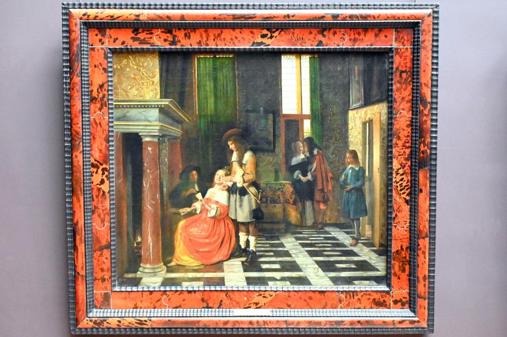 Pieter de Hooch (1650–1681), Kartenspieler in luxuriösem Interieur, Paris, Musée du Louvre, Saal 837, um 1663–1665, Bild 1/2