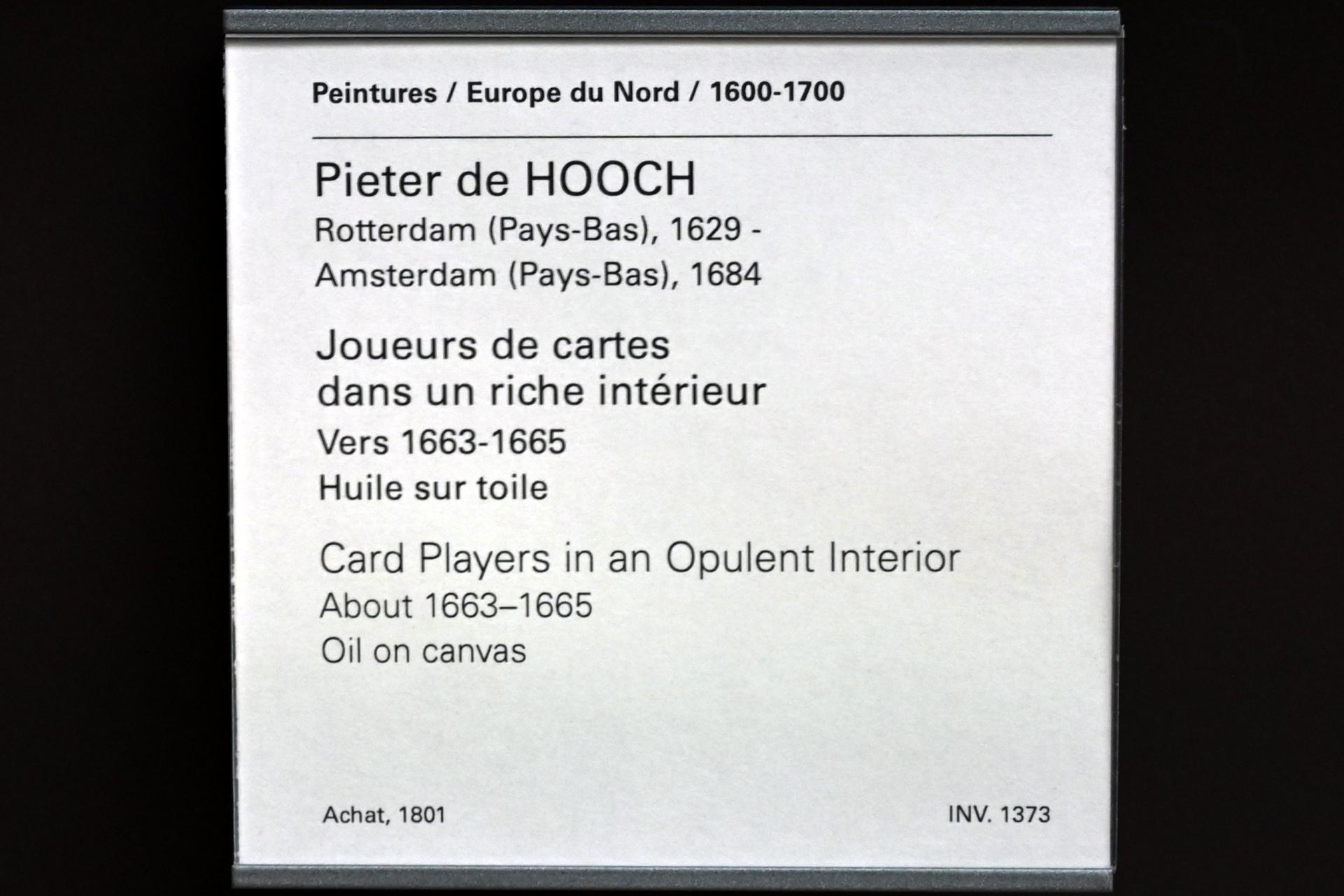 Pieter de Hooch (1650–1681), Kartenspieler in luxuriösem Interieur, Paris, Musée du Louvre, Saal 837, um 1663–1665, Bild 2/2
