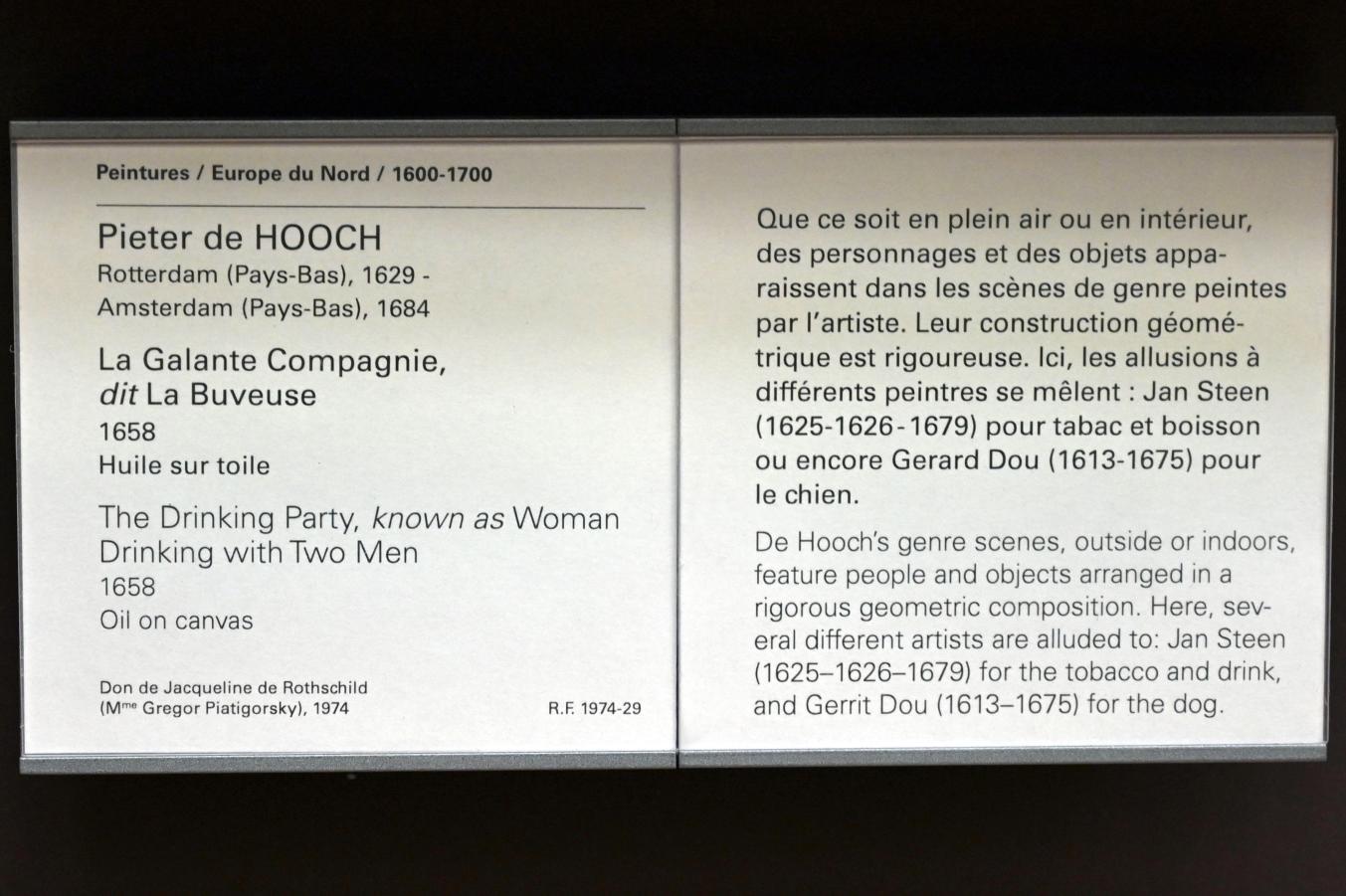 Pieter de Hooch (1650–1681), Galante Gesellschaft (Trinkerin), Paris, Musée du Louvre, Saal 837, 1658, Bild 2/2