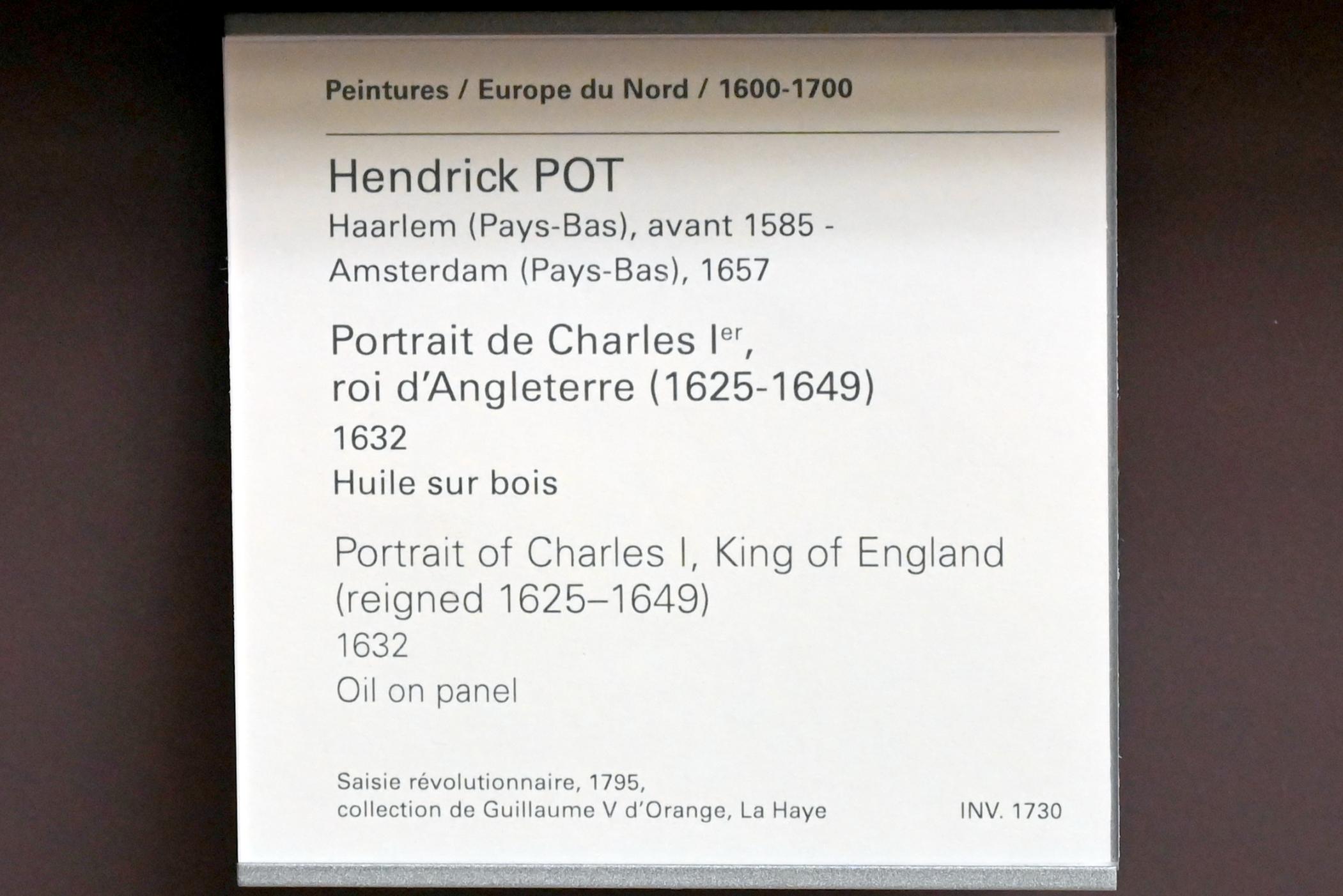 Hendrik Gerritsz. Pot (1632), Porträt von König Karl I., König von England (1625-1649), Paris, Musée du Louvre, Saal 837, 1632, Bild 2/2