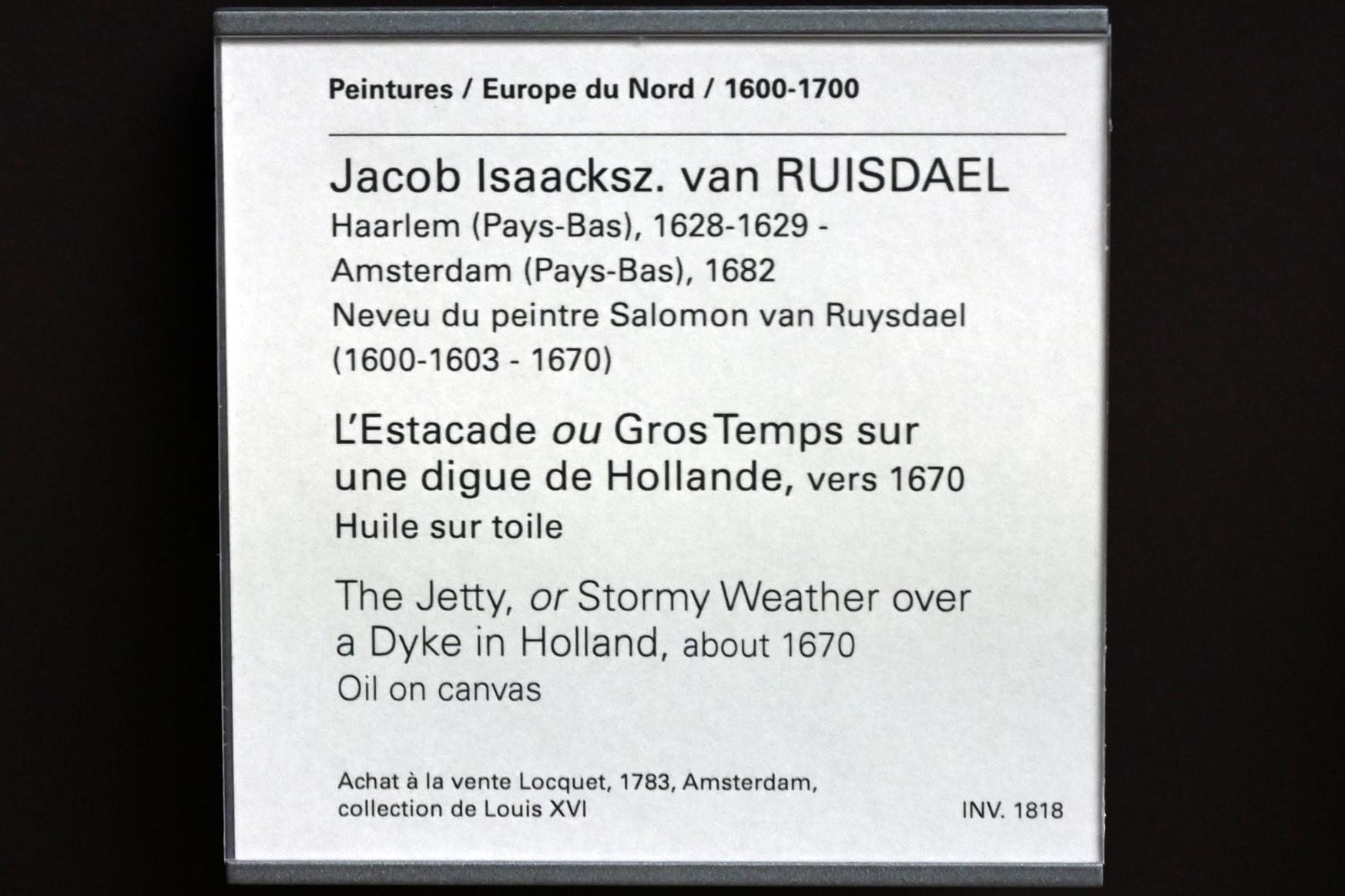 Jacob van Ruisdael (1646–1677), Der Pier (Schweres Wetter am Rande eines Deichs in Holland), Paris, Musée du Louvre, Saal 836, um 1670, Bild 2/2