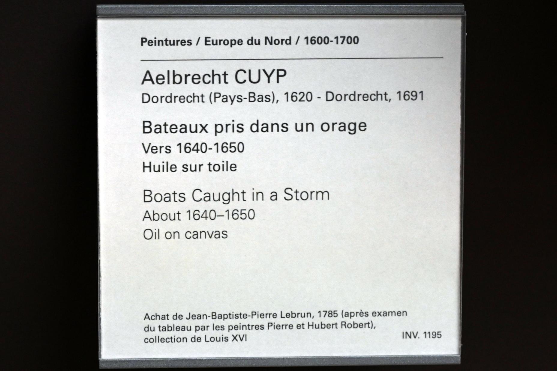 Aelbert Cuyp (1640–1667), Boote in Seenot, Paris, Musée du Louvre, Saal 836, um 1640–1650, Bild 2/2