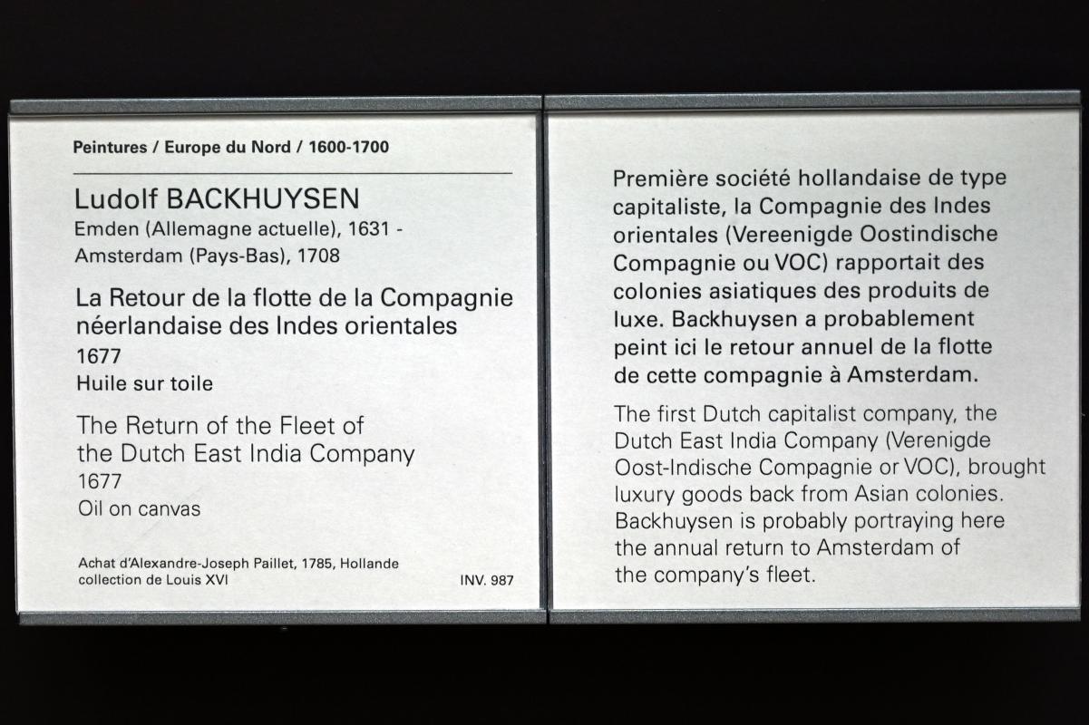Ludolf Bakhuizen (Backhuysen) (1661–1700), Rückkehr der Flotte der Niederländischen Ostindien-Kompanie, Paris, Musée du Louvre, Saal 836, 1677, Bild 2/2