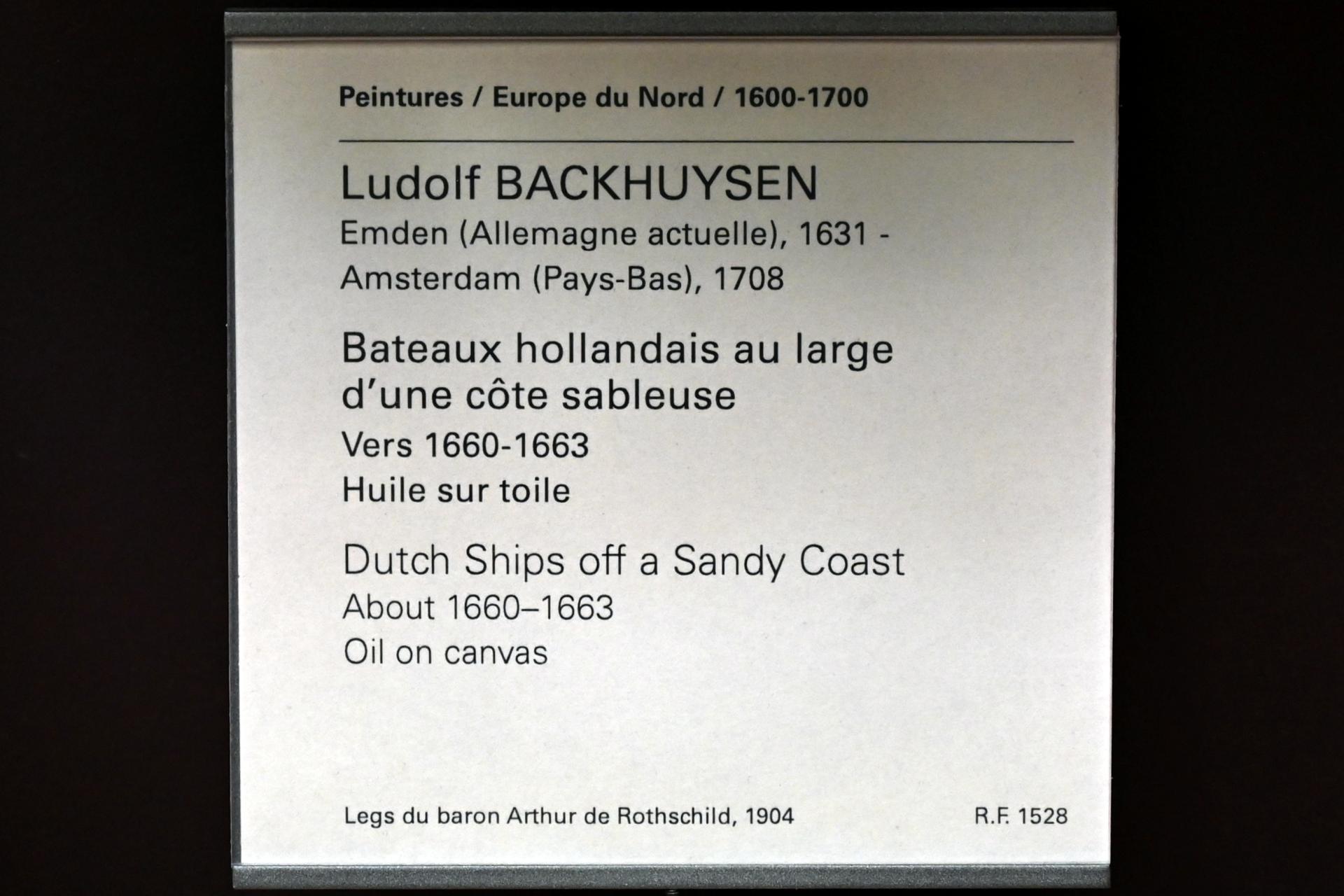 Ludolf Bakhuizen (Backhuysen) (1661–1700), Holländische Boote vor einer Sandküste, Paris, Musée du Louvre, Saal 836, um 1660–1663, Bild 2/2