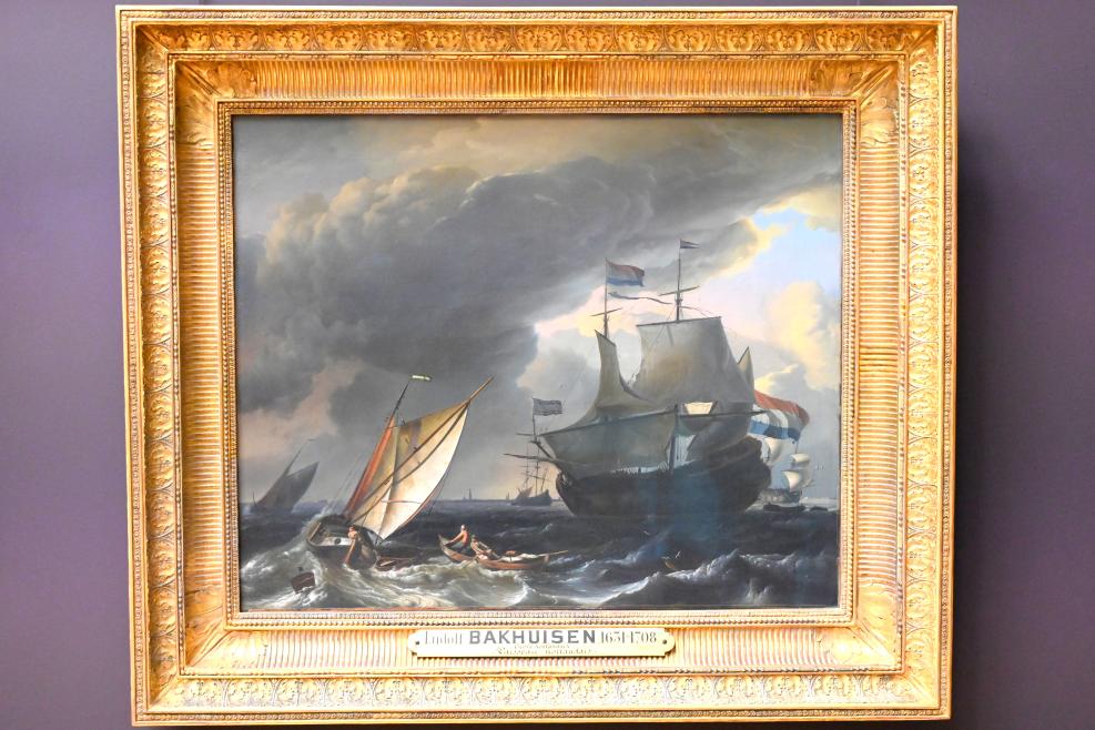 Ludolf Bakhuizen (Backhuysen) (1661–1700), Holländische Schiffe auf rauer See, Paris, Musée du Louvre, Saal 836, um 1690, Bild 1/2