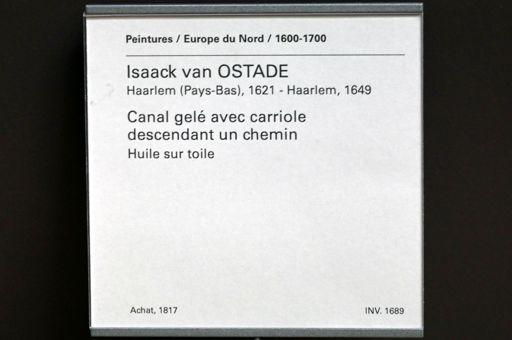 Isaac van Ostade (1639–1649), Zugefrorener Bach mit einem Karren, der eine Straße entlang fährt, die von Häusern und Holzpalisaden gesäumt ist, Paris, Musée du Louvre, Saal 836, Undatiert, Bild 2/2