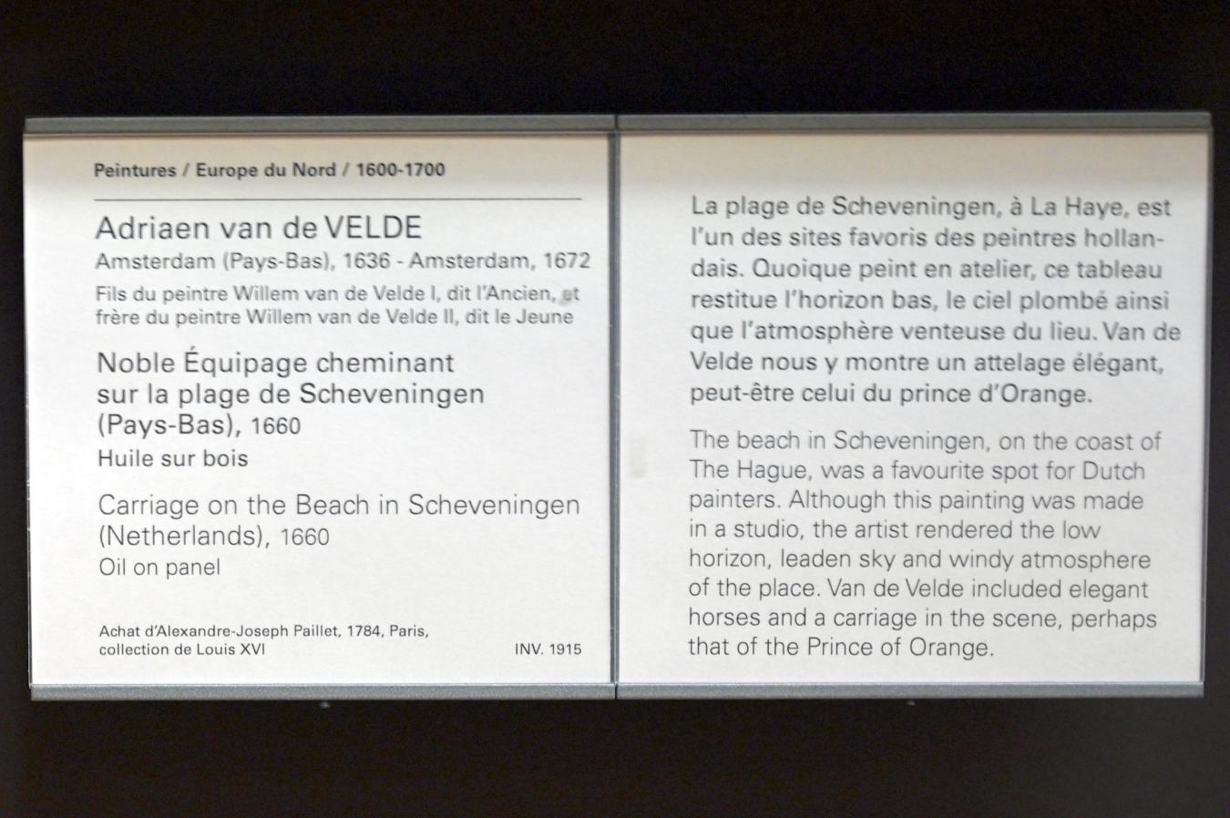 Adriaen van de Velde (1658–1668), Adlige Kutschpassagiere (Prinz von Oranien?) bei der Ausfahrt am Strand von Scheveningen, Paris, Musée du Louvre, Saal 836, 1660, Bild 2/2
