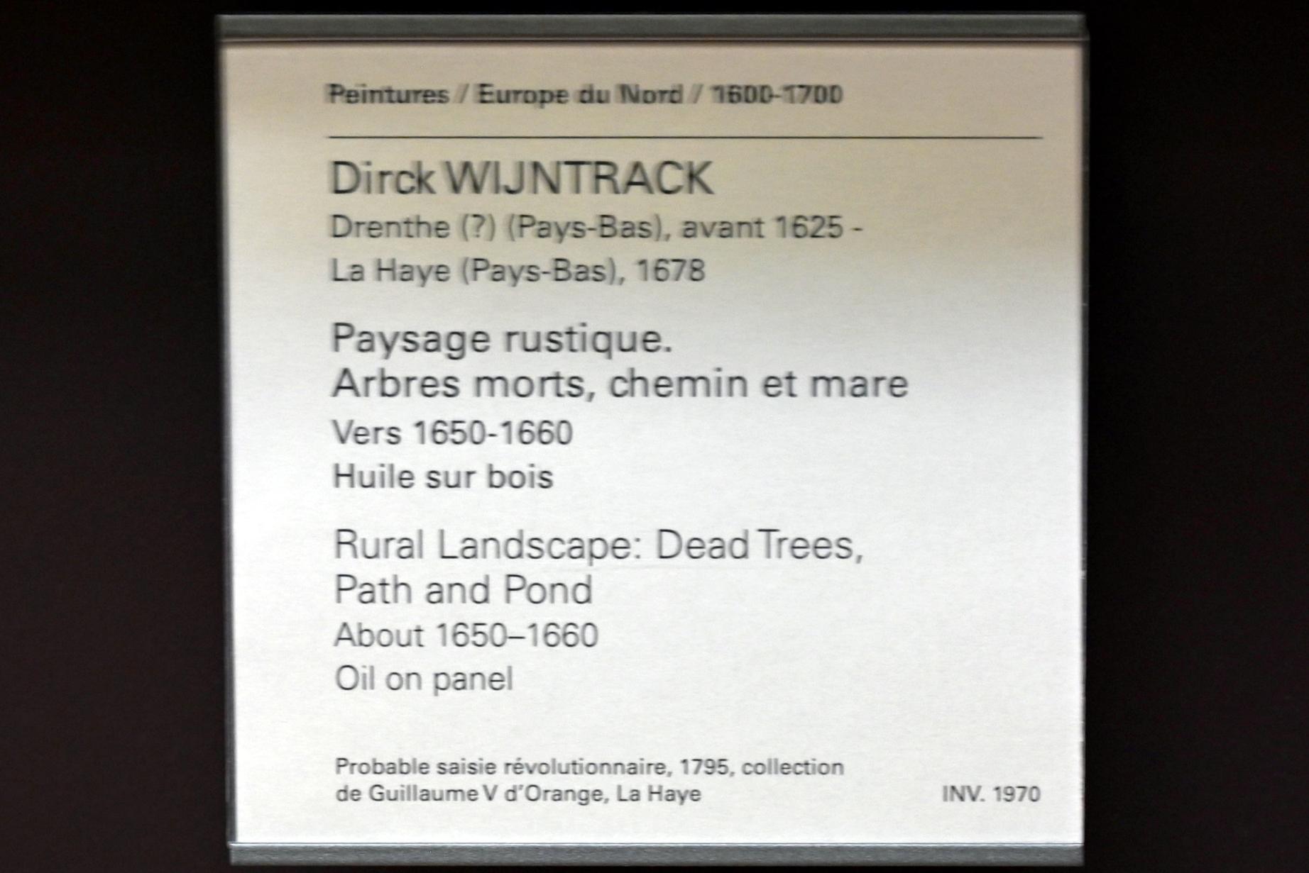 Dirck Wijntrack (1655), Rustikale Landschaft mit abgestorbenen Bäumen, Weg und Teich, Paris, Musée du Louvre, Saal 836, um 1650–1660, Bild 2/2