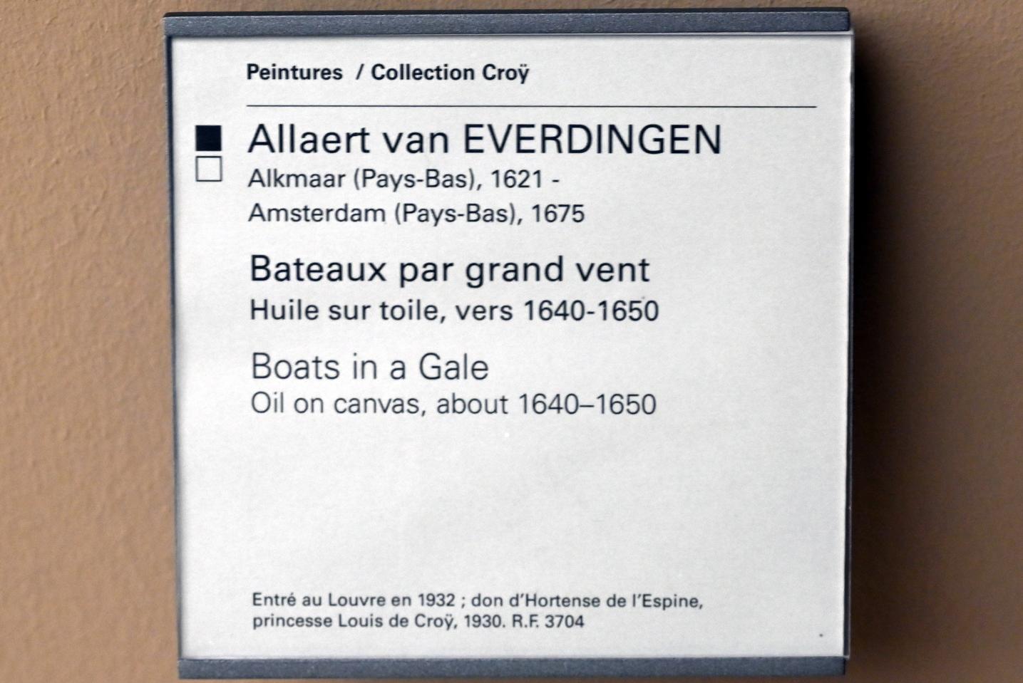 Allart van Everdingen (1645–1670), Seestück bei starkem Wind, Paris, Musée du Louvre, Saal 902, um 1640–1650, Bild 2/2