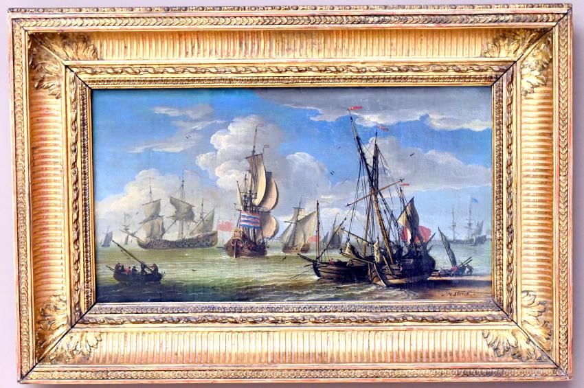Abraham Storck (Undatiert), Seestück mit Schiffen und kleinen Booten, Paris, Musée du Louvre, Saal 902, Undatiert