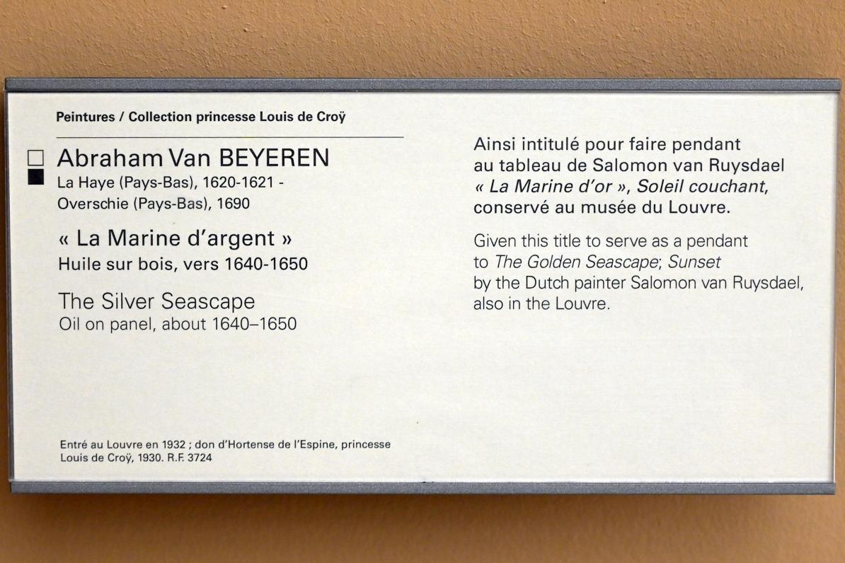 Abraham van Beyeren (1644–1653), Die silberfarbene See, Paris, Musée du Louvre, Saal 902, um 1640–1650, Bild 2/2