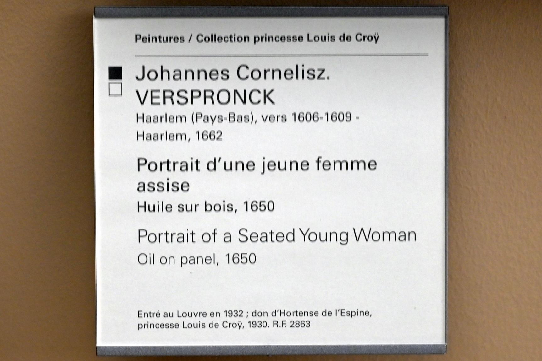 Jan Cornelisz Verspronck (1641–1650), Sitzporträt einer jungen Frau, Paris, Musée du Louvre, Saal 902, 1650, Bild 2/2