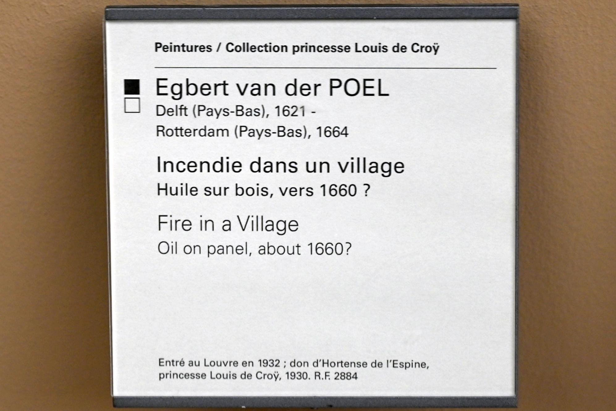 Egbert van der Poel (1645–1660), Feuersbrunst in einem Dorfe, Paris, Musée du Louvre, Saal 902, um 1660, Bild 2/2
