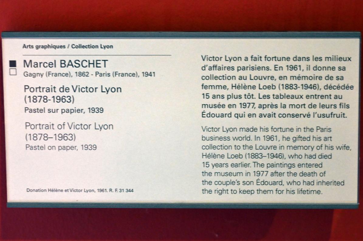 Marcel Baschet (1939), Porträt des Victor Lyon (1878-1963), Paris, Musée du Louvre, Saal 903, 1939, Bild 2/2