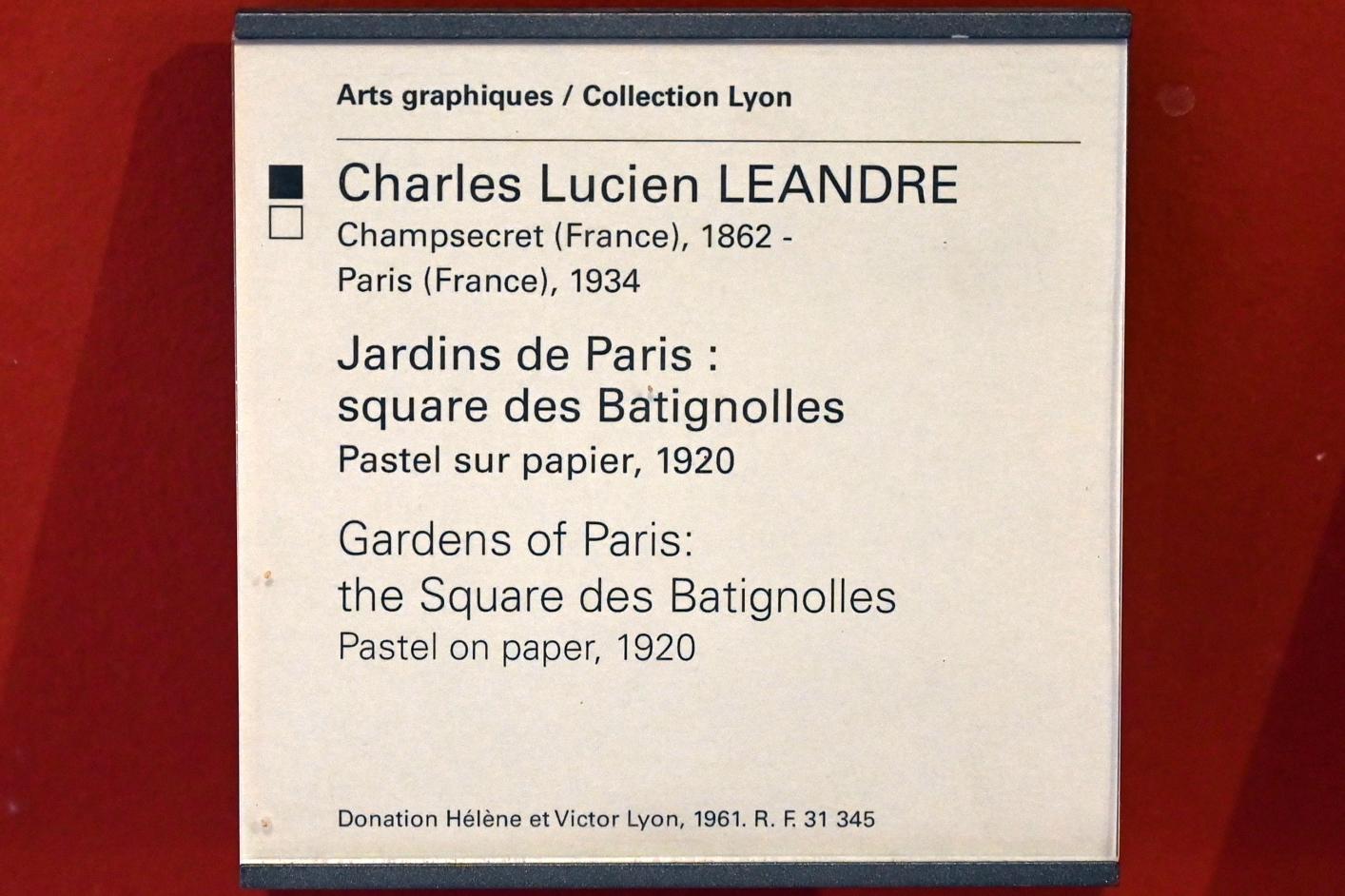 Charles Lucien Léandre (1920), Gärten von Paris im Square des Batignolles, Paris, Musée du Louvre, Saal 903, 1920, Bild 2/2