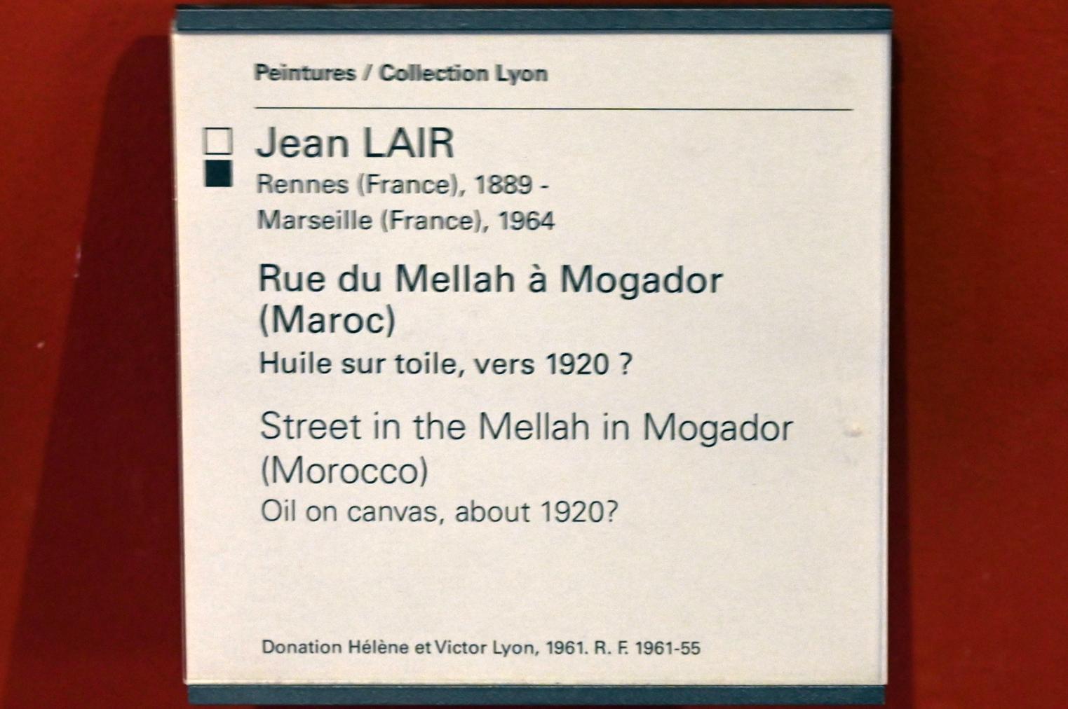 Jean Lair (1920), Rue du Mellah auf Mogador (Marokko), Paris, Musée du Louvre, Saal 903, um 1920, Bild 2/2