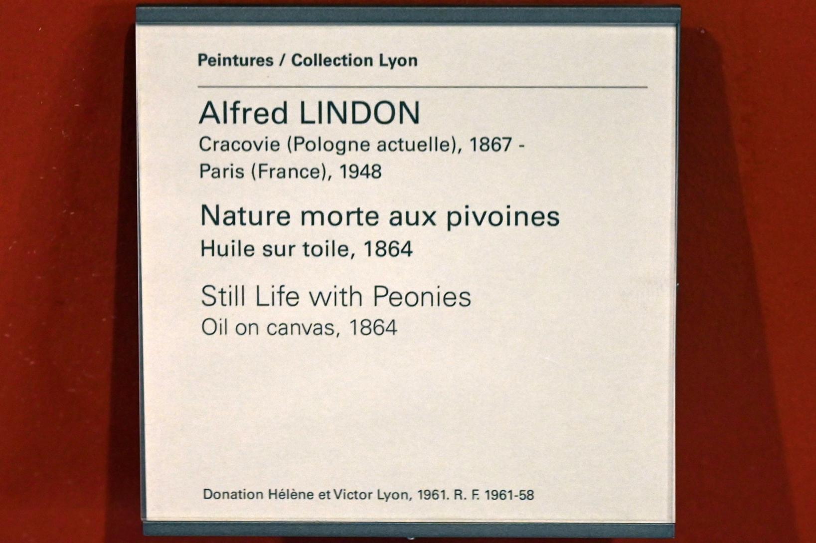 Alfred Lindon (1864), Stillleben mit Pfingstrosen, Paris, Musée du Louvre, Saal 903, 1864, Bild 2/2