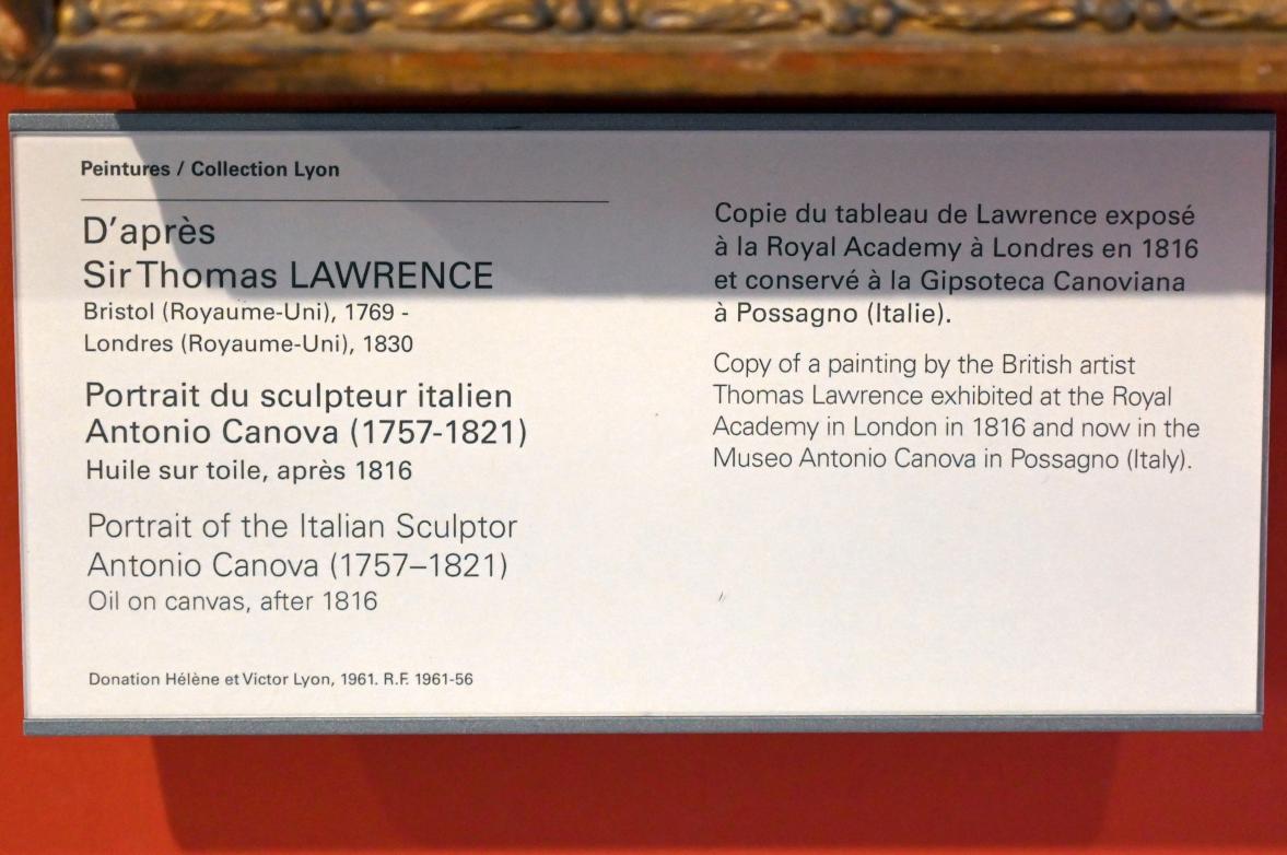 Thomas Lawrence (Nachahmer) (1817), Porträt des italienischen Bildhauers Antonio Canova (1757-1821), Paris, Musée du Louvre, Saal 903, nach 1816, Bild 2/2