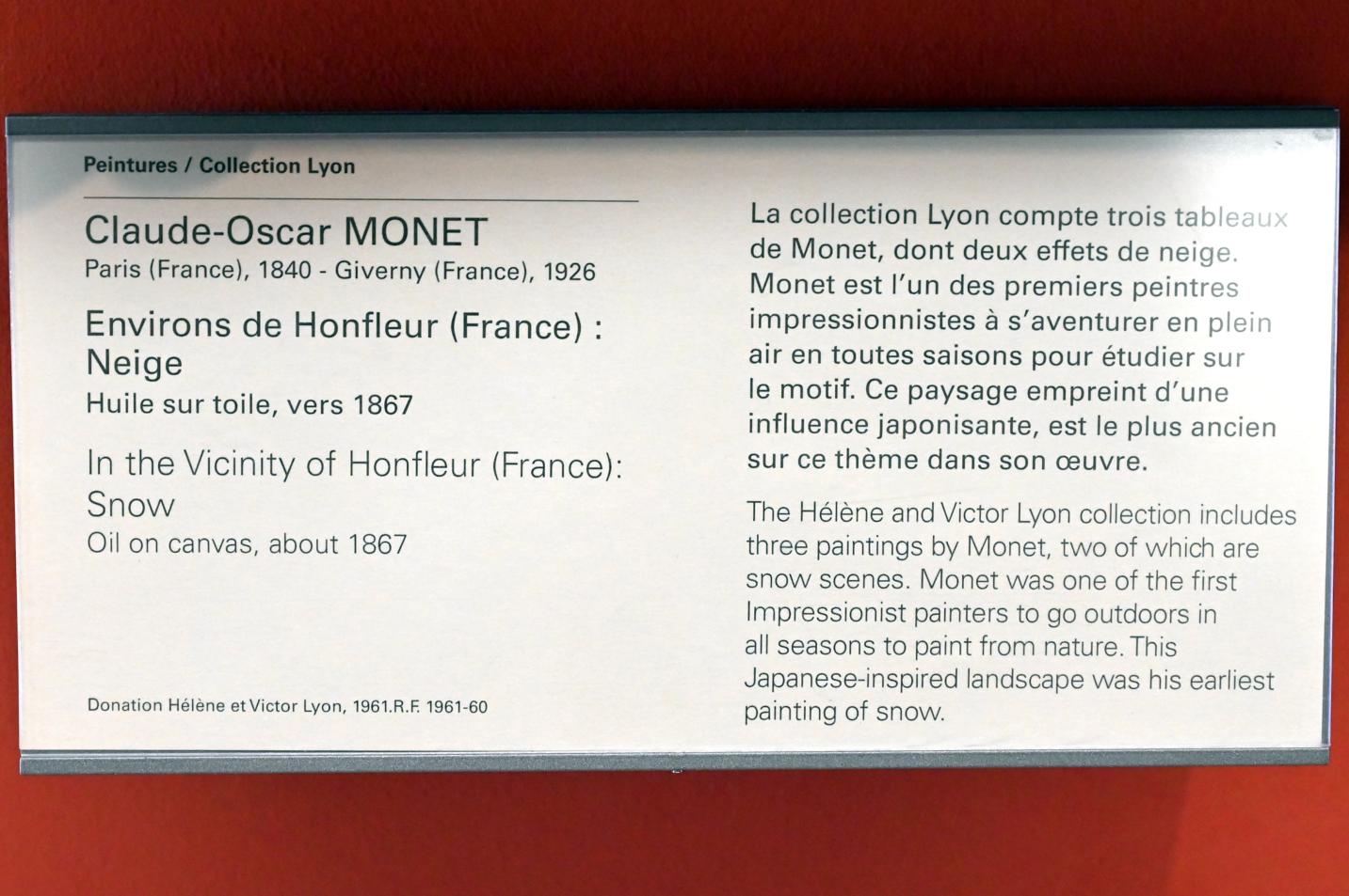 Claude Monet (1864–1925), Schneebedeckte Landschaft bei Honfleur, Paris, Musée du Louvre, Saal 903, um 1867, Bild 2/2