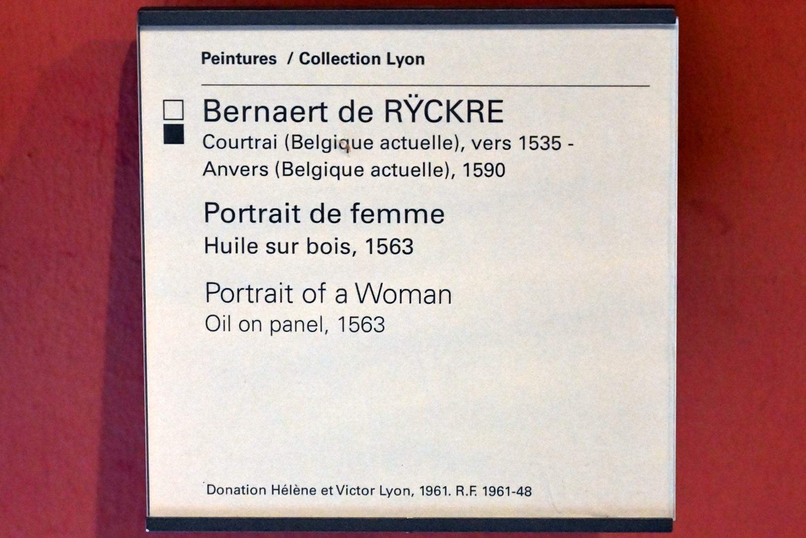 Bernard de Rijckere (1563), Porträt einer Frau, Paris, Musée du Louvre, Saal 903, 1563, Bild 2/2