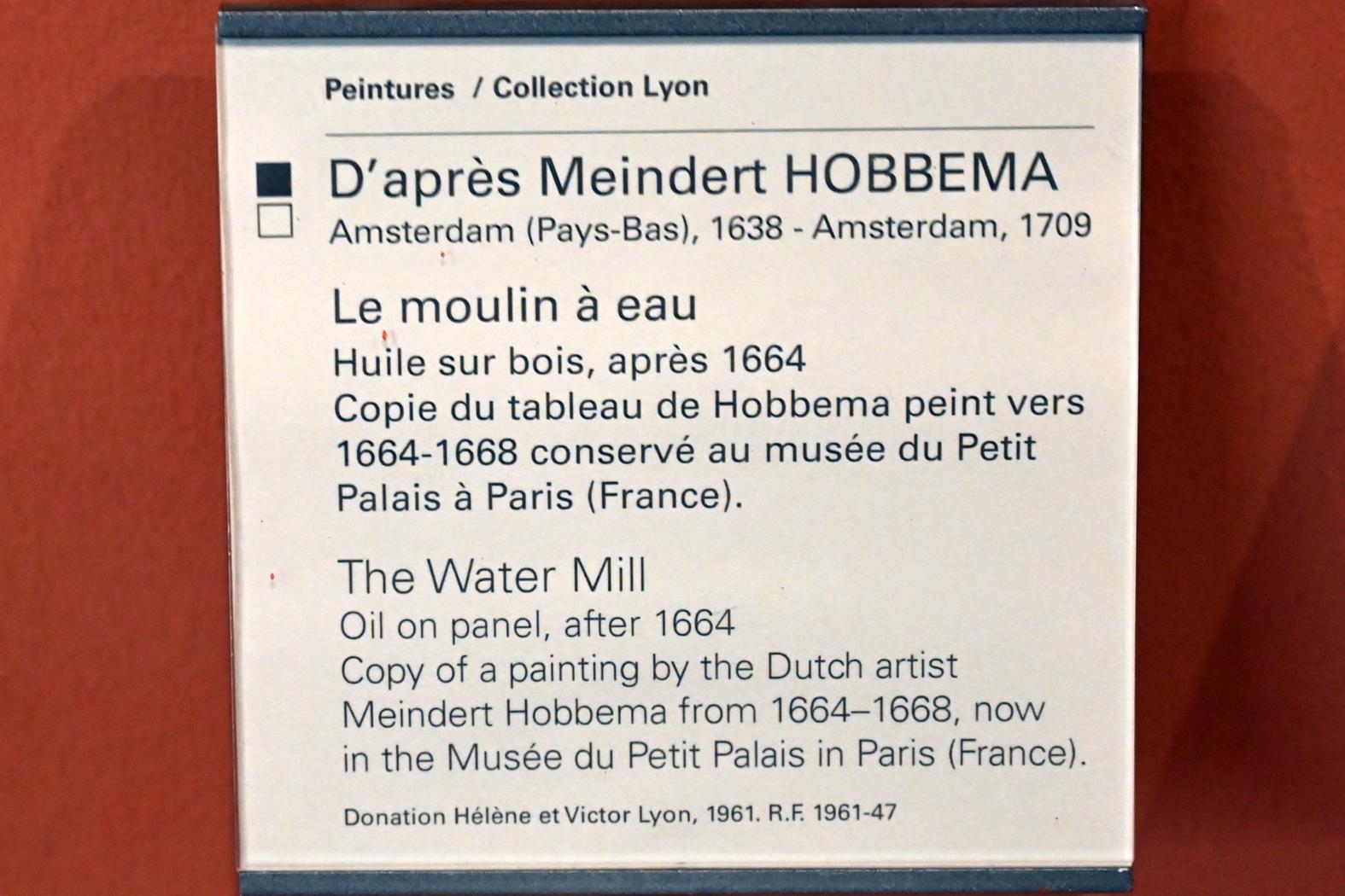 Meindert Hobbema (Nachahmer) (1665), Die Wassermühle, Paris, Musée du Louvre, Saal 903, nach 1664, Bild 2/2