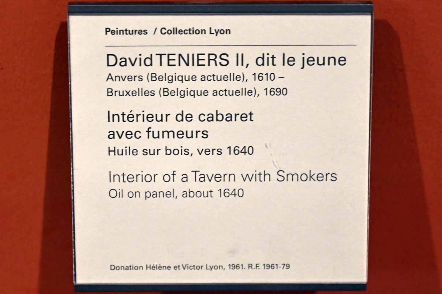 David Teniers der Jüngere (1633–1682), Interieur einer Schenke mit Rauchern, Paris, Musée du Louvre, Saal 903, um 1640, Bild 2/2