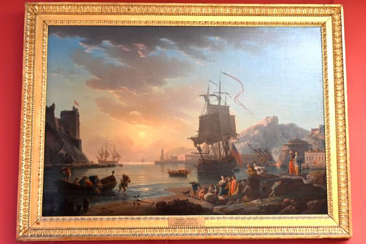 Claude Joseph Vernet (1742–1774), Imaginärer Hafen bei Sonnenuntergang, Paris, Musée du Louvre, Saal 903, 1774, Bild 1/2