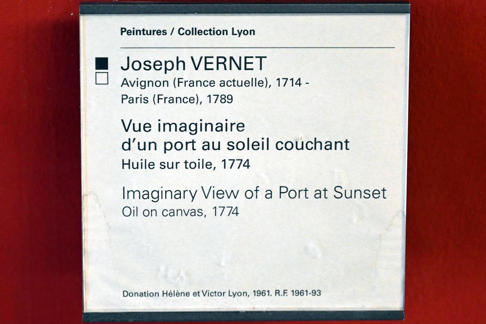 Claude Joseph Vernet (1742–1774), Imaginärer Hafen bei Sonnenuntergang, Paris, Musée du Louvre, Saal 903, 1774, Bild 2/2