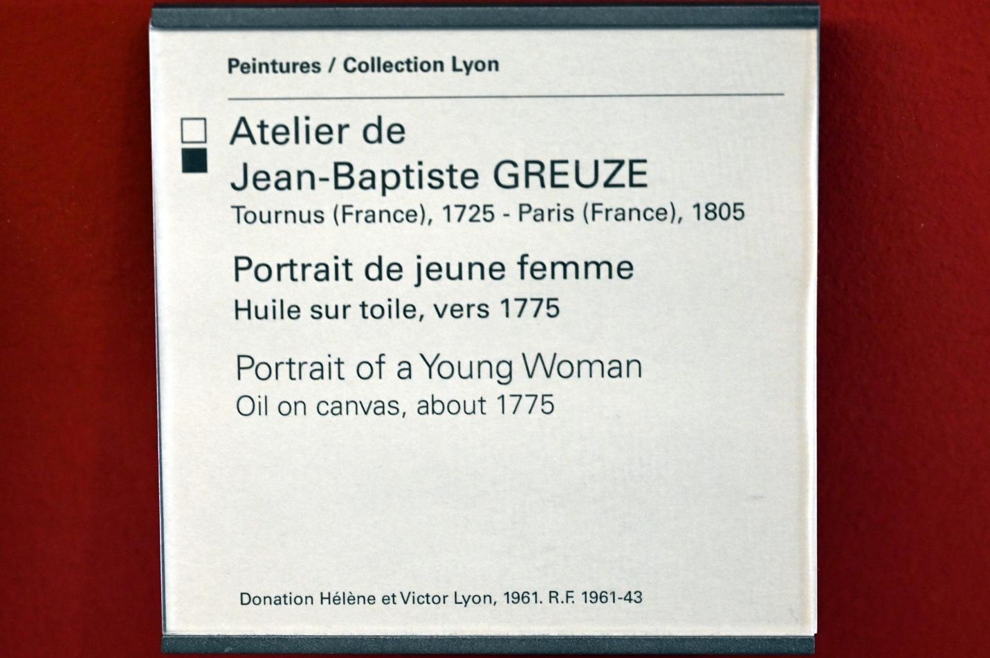 Jean-Baptiste Greuze (Werkstatt) (1775), Porträt einer jungen Frau, Paris, Musée du Louvre, Saal 903, um 1775, Bild 2/2