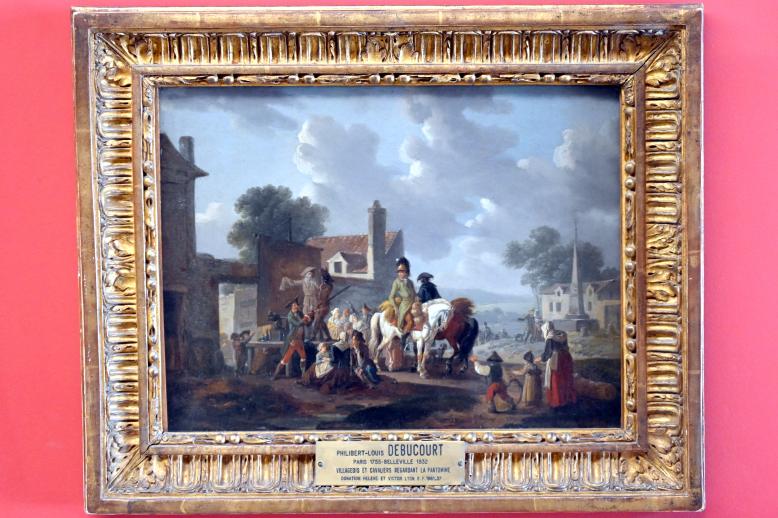 Philibert-Louis Debucourt (1770), Dorfbewohner und Reiter beim Betrachten der Pantomime, Paris, Musée du Louvre, Saal 903, 1770