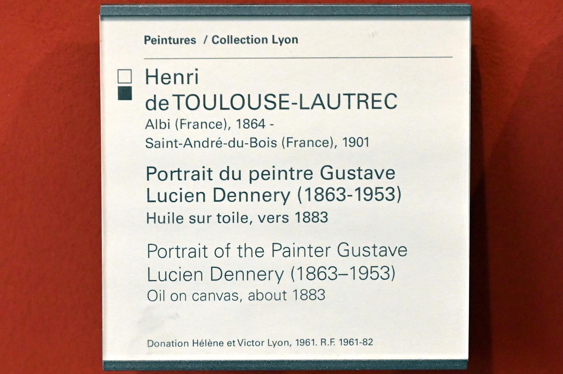 Henri de Toulouse-Lautrec (1880–1897), Porträt des Malers Gustave Lucien Dennery (1863-1953), Paris, Musée du Louvre, Saal 903, um 1883, Bild 2/2