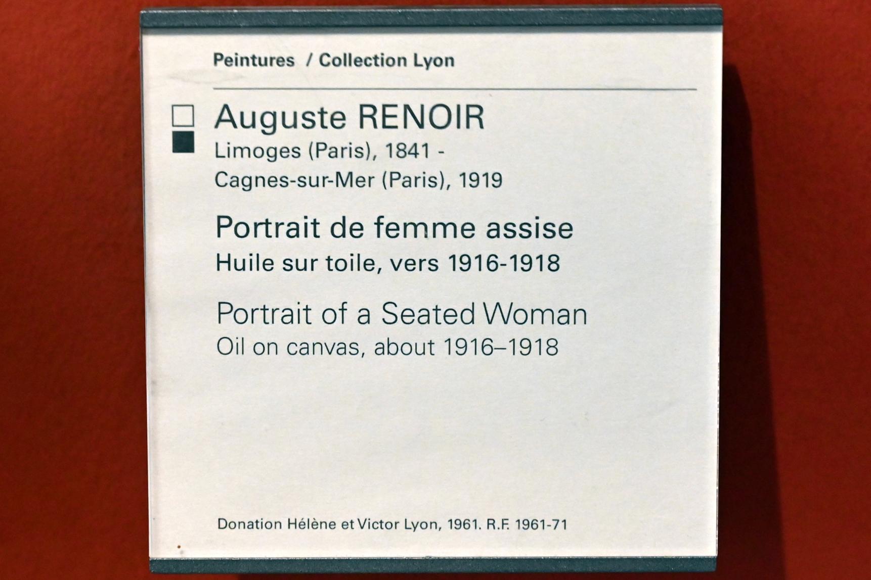 Auguste Renoir (Pierre-Auguste Renoir) (1866–1918), Sitzporträt einer Frau, Paris, Musée du Louvre, Saal 903, um 1916–1918, Bild 2/2