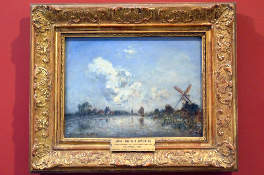 Johan Barthold Jongkind (1854–1877), Holländischer Fluss mit Boot und Windmühle, Paris, Musée du Louvre, Saal 903, 1877