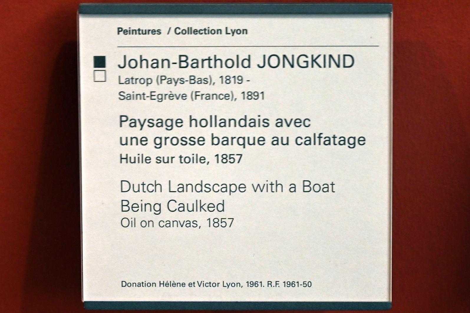 Johan Barthold Jongkind (1854–1877), Bootsausbesserungswerkstatt an einer holländischen Wasserstraße, Paris, Musée du Louvre, Saal 903, 1857, Bild 2/2